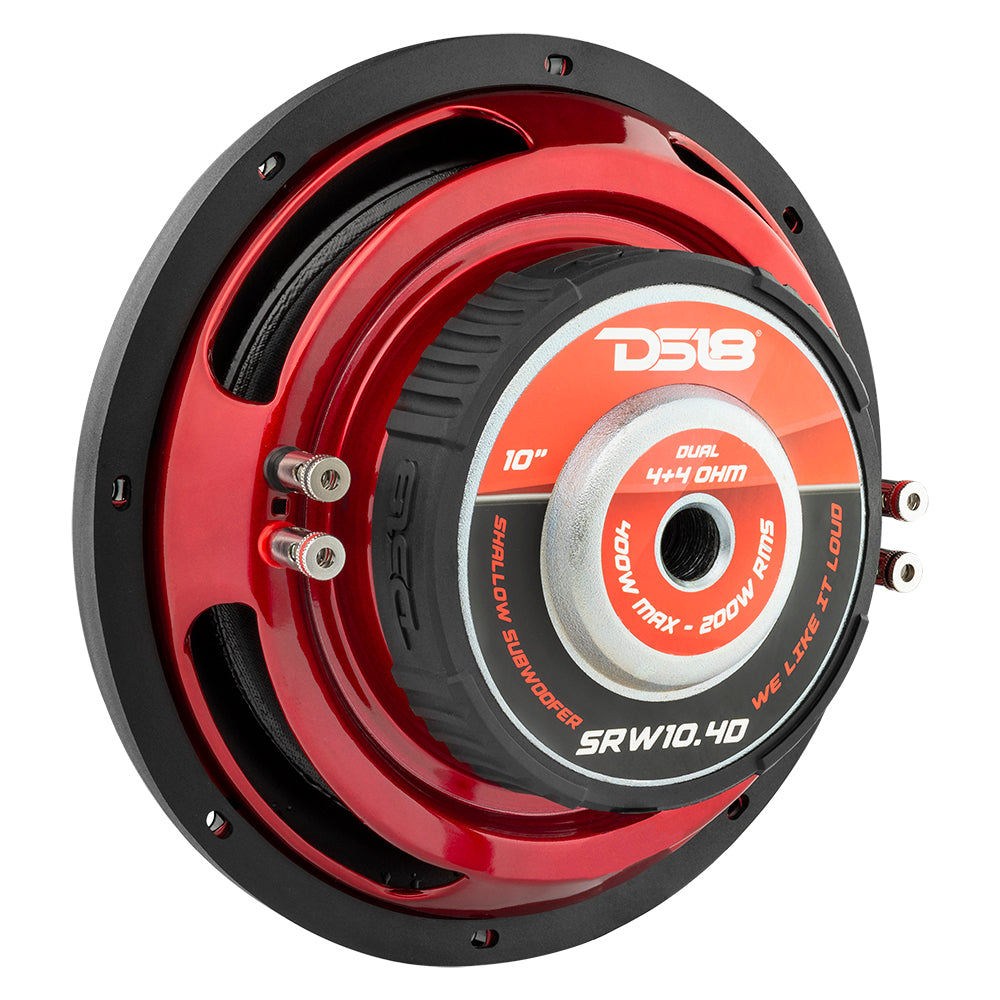 SRW 10-Inch Shallow Mount Car Subwoofer - 200W RMS, Dual 4 Ohm Voice Coil for Powerful Bass - Perfect for Trucks, SUVs & Compact Cars