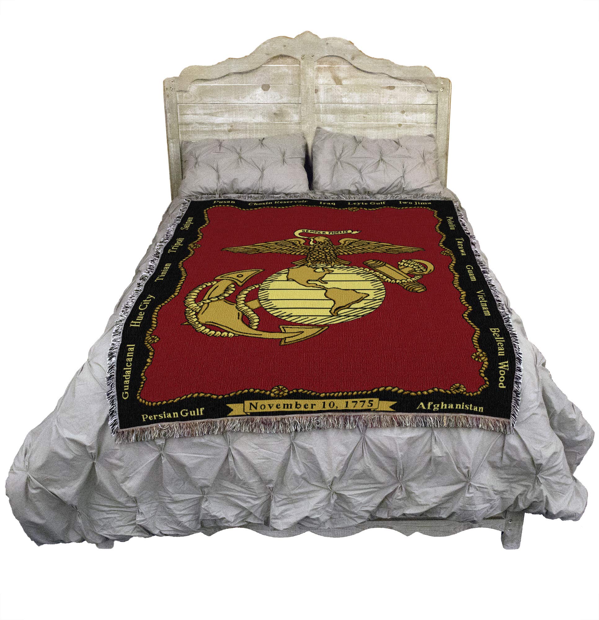 US Marine Corps Emblem Blanket - 100% Cotton Woven Military Tapestry Throw - Patriotic Gift for Veterans & Service Members - Made in USA (72x54) - Perfect for Home Decor, Military Appreciation & Cozy Nights