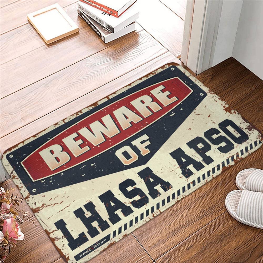Funny Beware of Lhasa Apso Doormat - Non-Slip Indoor/Outdoor Welcome Mat (50x80cm) for Front Door, Porch, Patio & Home Entryway - Humorous Pet Lover Gift Idea