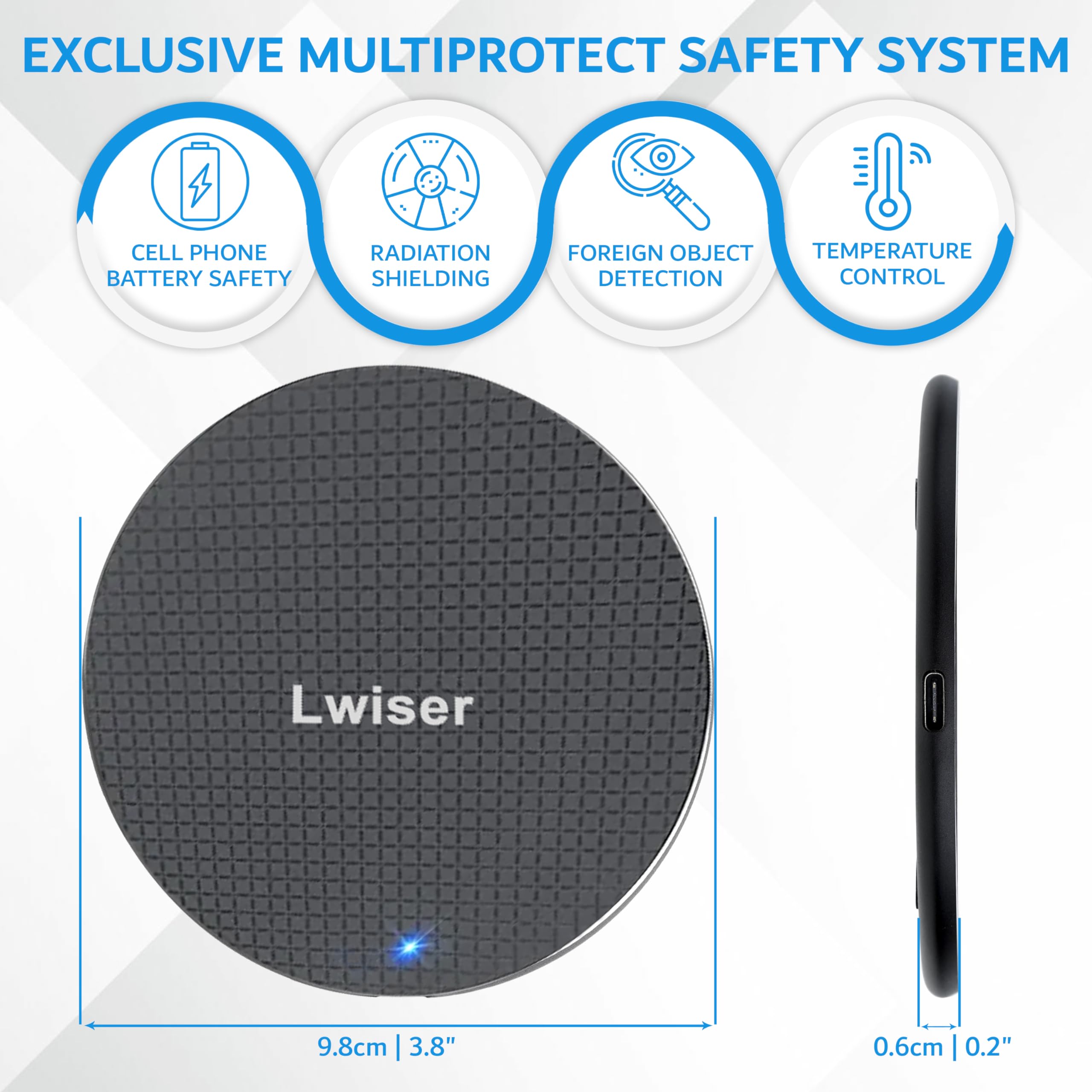 LWISER 15W Fast Wireless Charger for iPhone & Android Phones - Qi Certified Wireless Charging Pad with 6ft Long Cable - Perfect for Home, Office & Nightstand Charging
