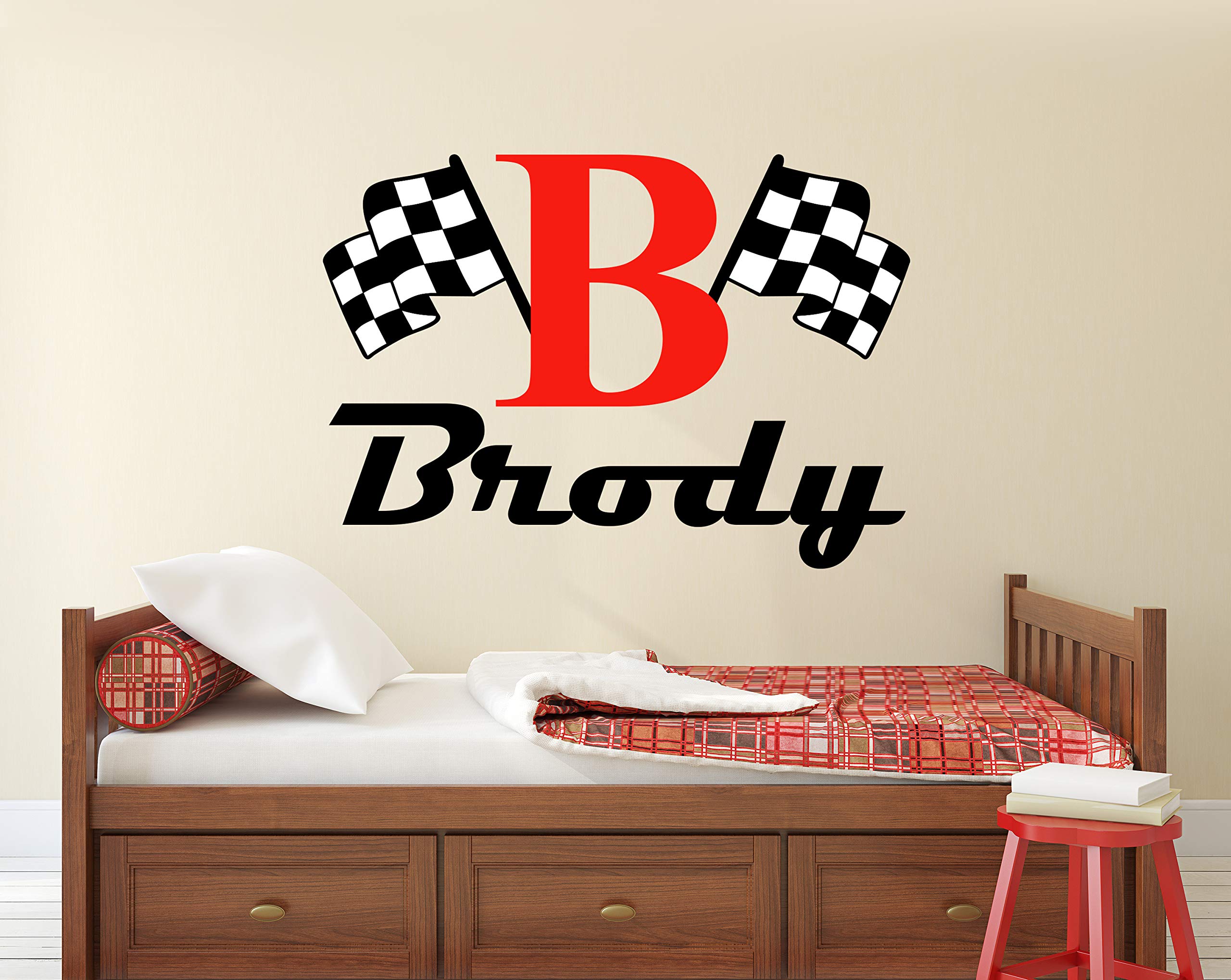 Custom Racing Name Wall Decal for Boys - Race Car Theme Nursery Wall Decor - Vinyl Sticker for Baby Room & Kids Bedroom (32