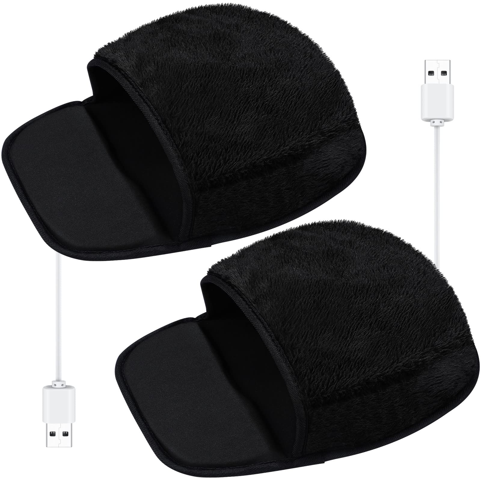 2 Pack USB Heated Mouse Pad with Hand Warmer - Plush Electric Warming Pad for Office & Home Computer Use - Removable Cozy Mousepad for Men & Women (Black) - Perfect for Cold Weather & Winter Workspaces