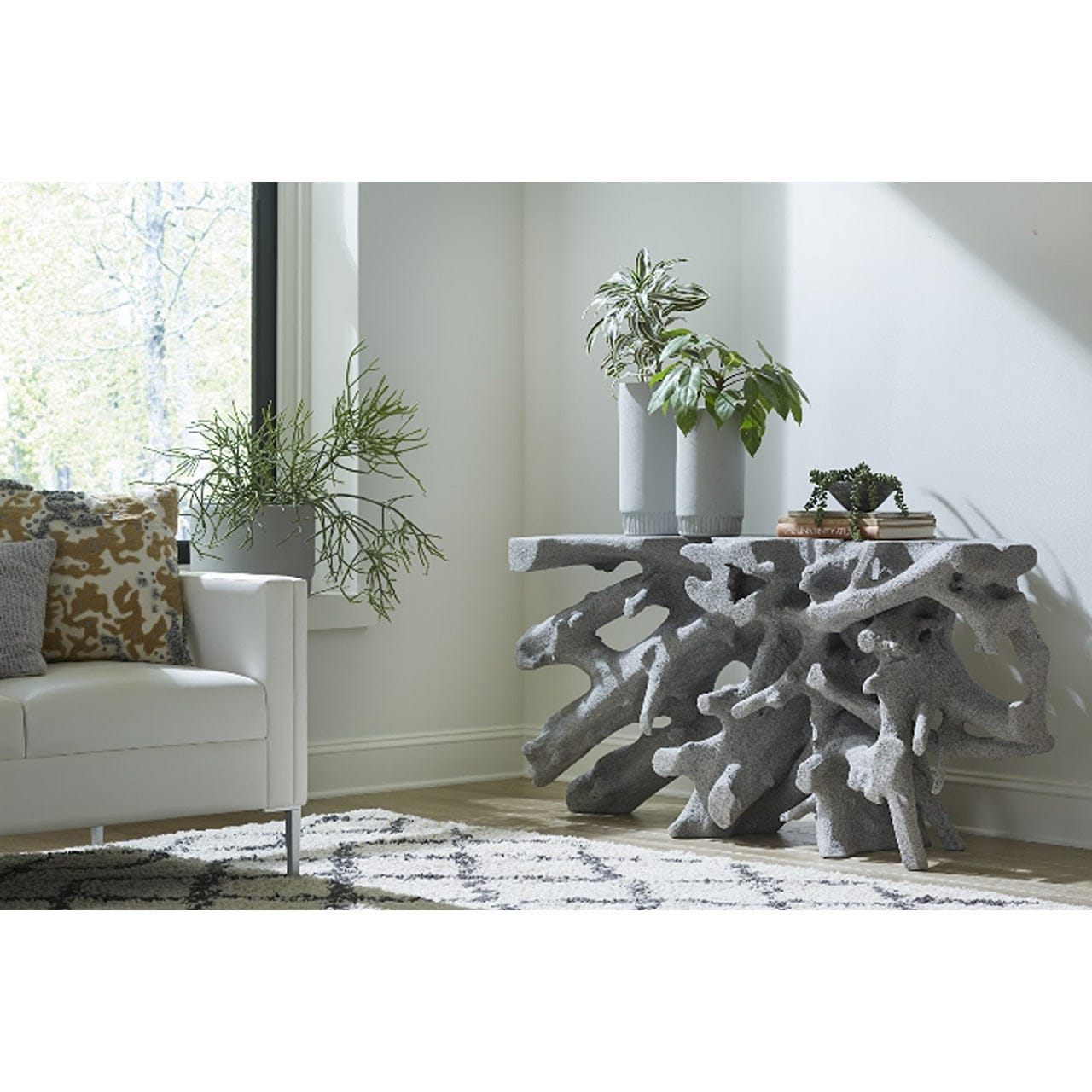 Dark Granite Console Table with Cast Root Design - Elegant Entryway Furniture for Hallway, Living Room & Foyer Decor