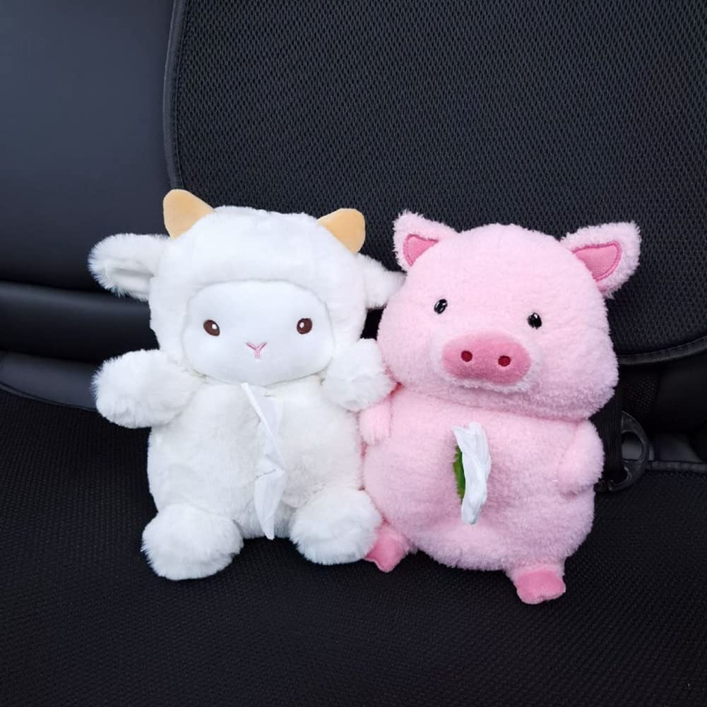 SEADEAR Car Tissue Box Holder - Cute Cartoon White Sheep Design for Paper Facial Tissues | Decorative Napkin Storage Box for Car, Home, Bathroom & Office Use | Perfect Gift for Baby Nursery & Farmhouse Decor