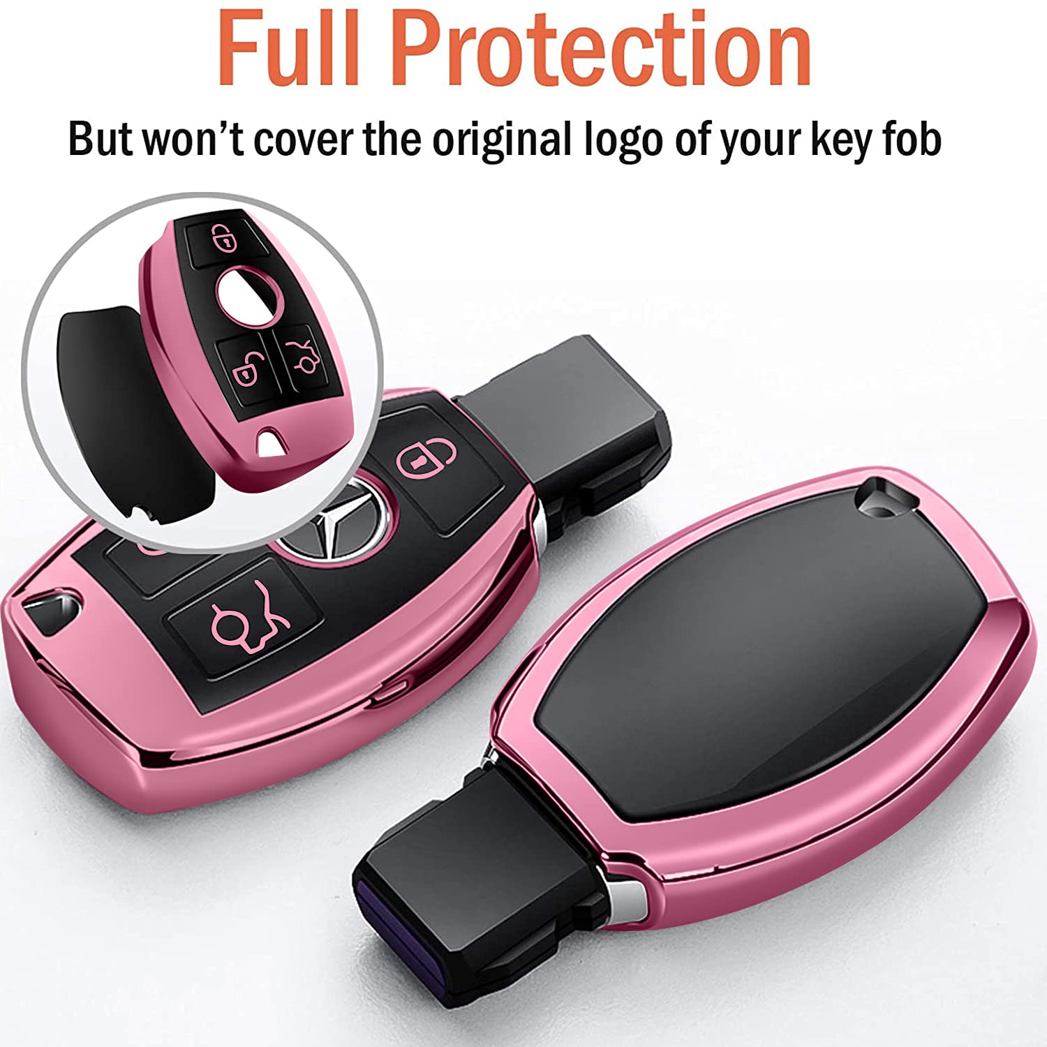 Premium TPU Key Fob Cover for Mercedes-Benz C/E/G/S/GL/CLS/CLK/G Class - Soft Protective Case Compatible with Smart Keyless Entry Remote (Pink) | Durable Protection Against Scratches & Drops for Everyday Use