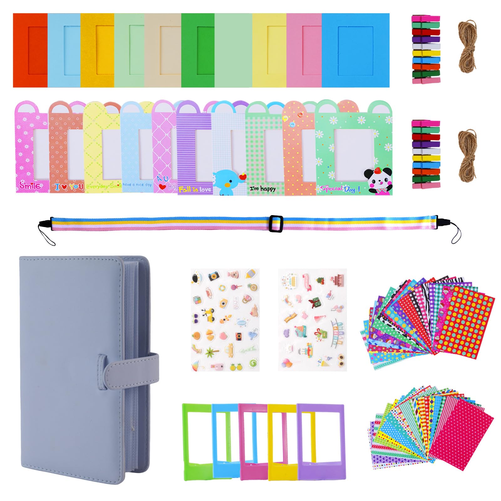 Fujifilm Instax Mini 9/8/11/12/70/90 Camera Accessories Bundle - Mini Photo Album, Film Frames, Wall Hanging Frames & Border Stickers (Blue) - Perfect for Scrapbooking, Home Decor & Instant Photo Gifts