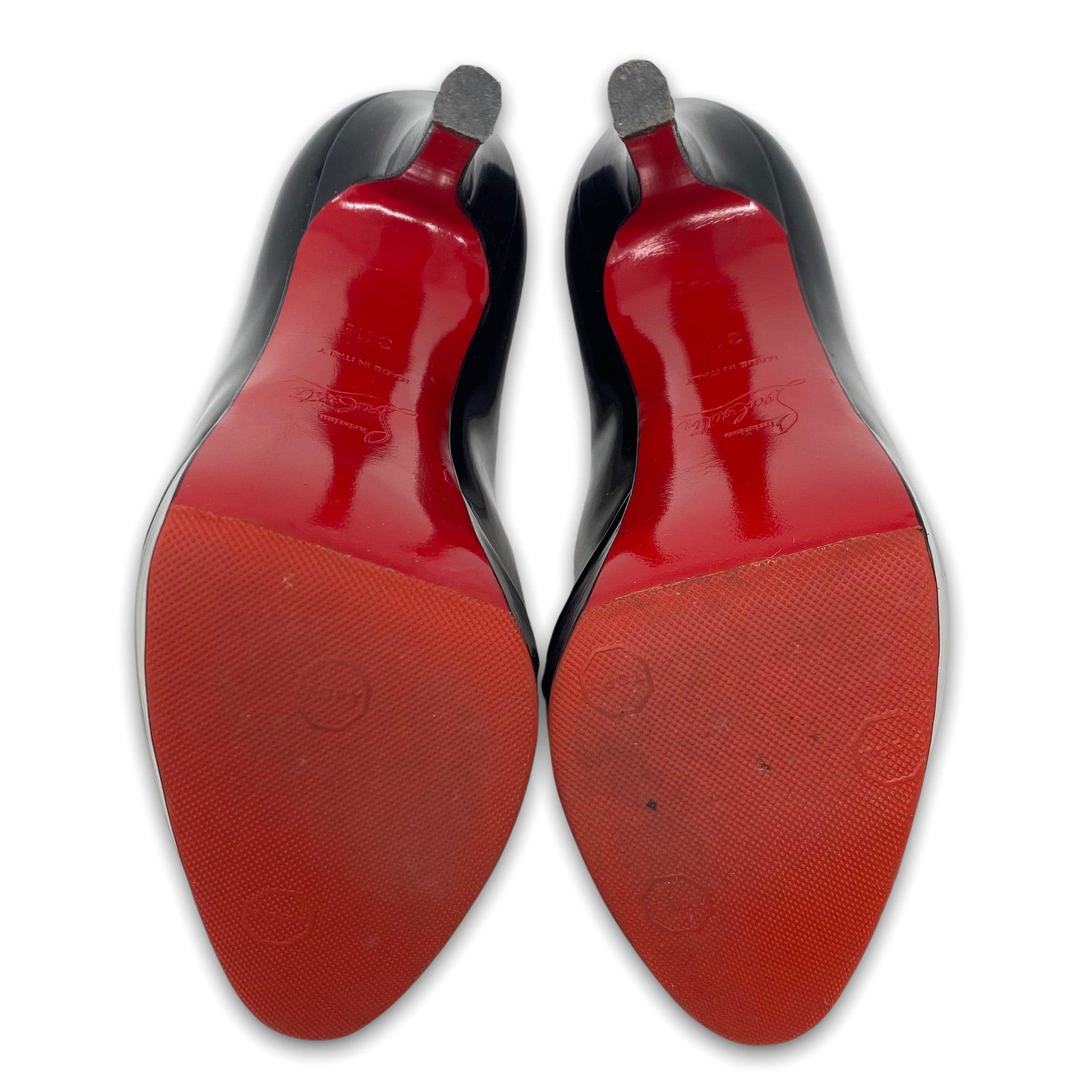 Christian Louboutin Black Patent Leather Bianca Pumps Size 34.5 - Elegant High Heels for Women, Perfect for Evening Parties, Weddings & Special Occasions