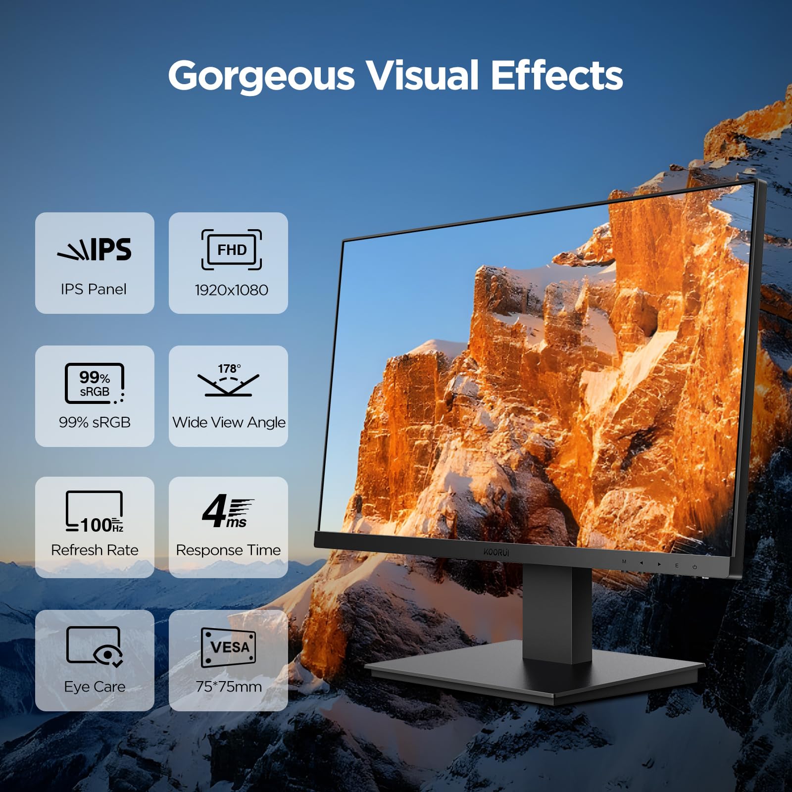 KOORUI 24 Inch Computer Monitor with Built-in Speakers, Full HD 1080p IPS Display, HDMI 1.4 Port - Amazon Basics 3ft 4K HDMI Cable High Speed 18Gbps for 4K@60Hz - Perfect for Home Office, Gaming & Entertainment Setup