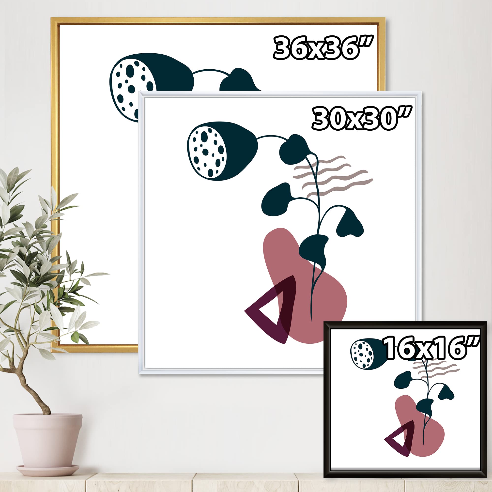Modern Abstract Floral Canvas Wall Art Print - Elementary Shapes & Plants Design - Perfect for Living Room, Bedroom & Office Decor