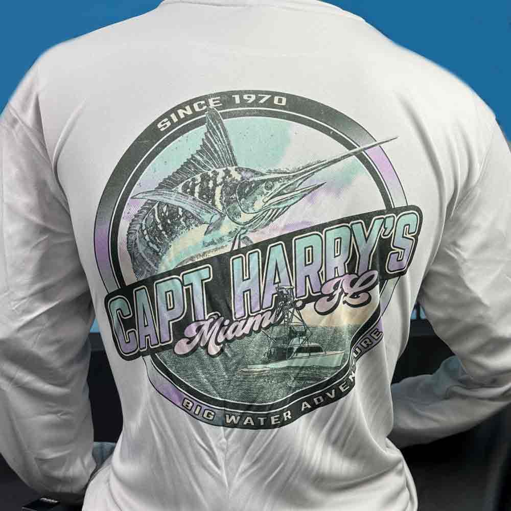 Capt Harry's Silver Grounded Marlin Long Sleeve Performance Shirt - Moisture Wicking & UV Protection for Fishing & Outdoor Activities