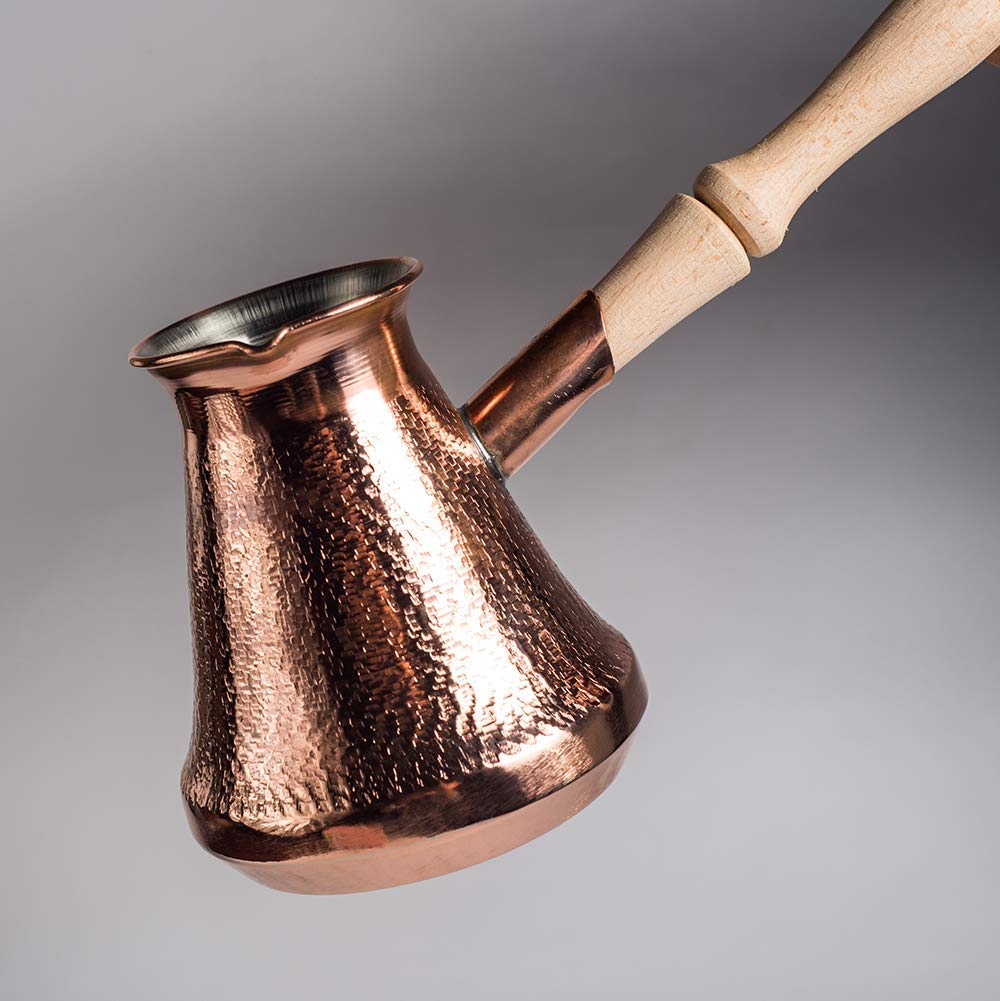 Handmade Copper Coffee Pot Maker - Traditional Cezve Ibrik with Wooden Handle for Turkish, Armenian, and Middle Eastern Coffee | Perfect for Home Brewing, Gifts, and Cultural Cuisine