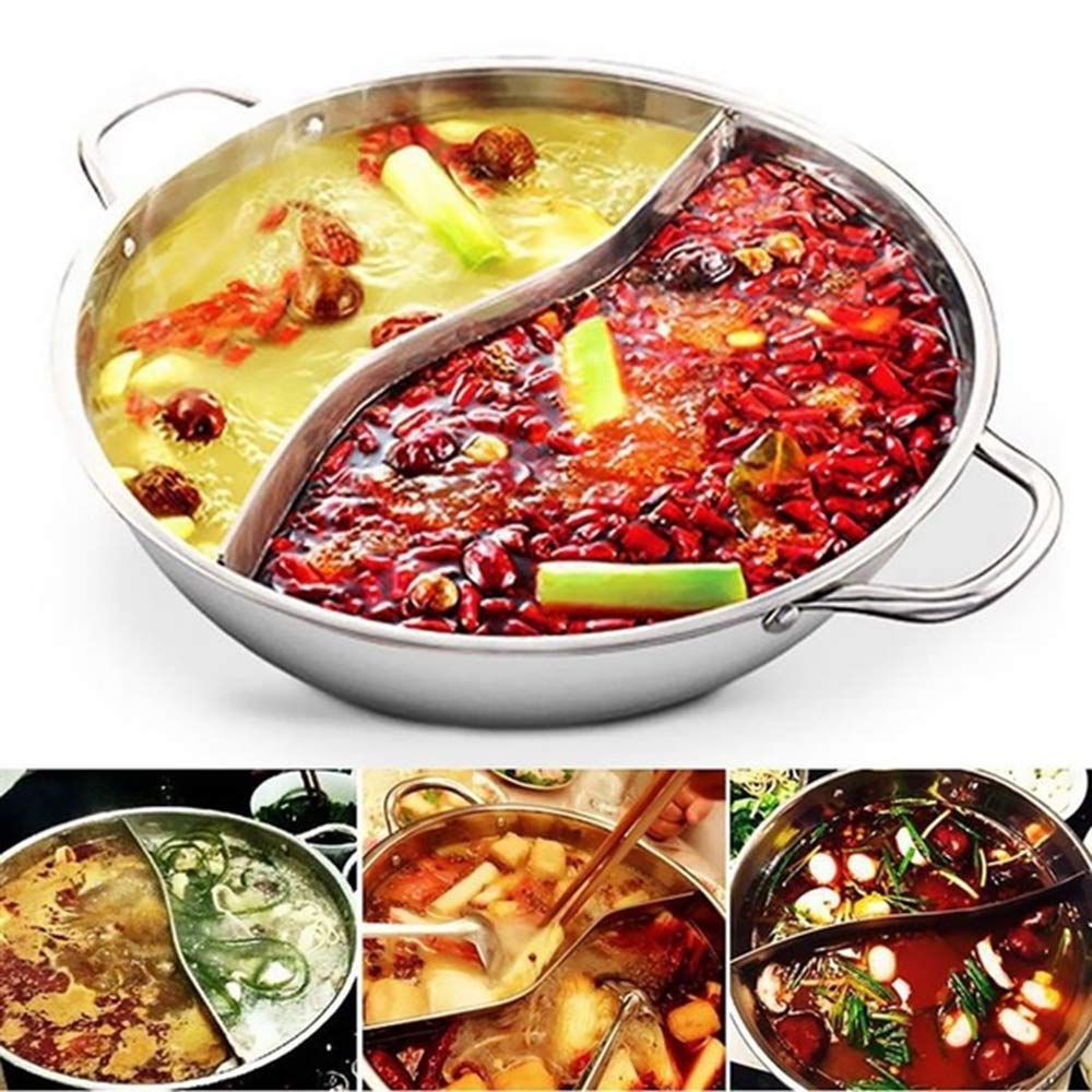 Stainless Steel Divided Hot Pot with Removable Divider - 30cm Twin Soup Stock Pot for Yuanyang, Shabu Shabu & Cooking | Perfect for Family Dinners & Asian Cuisine