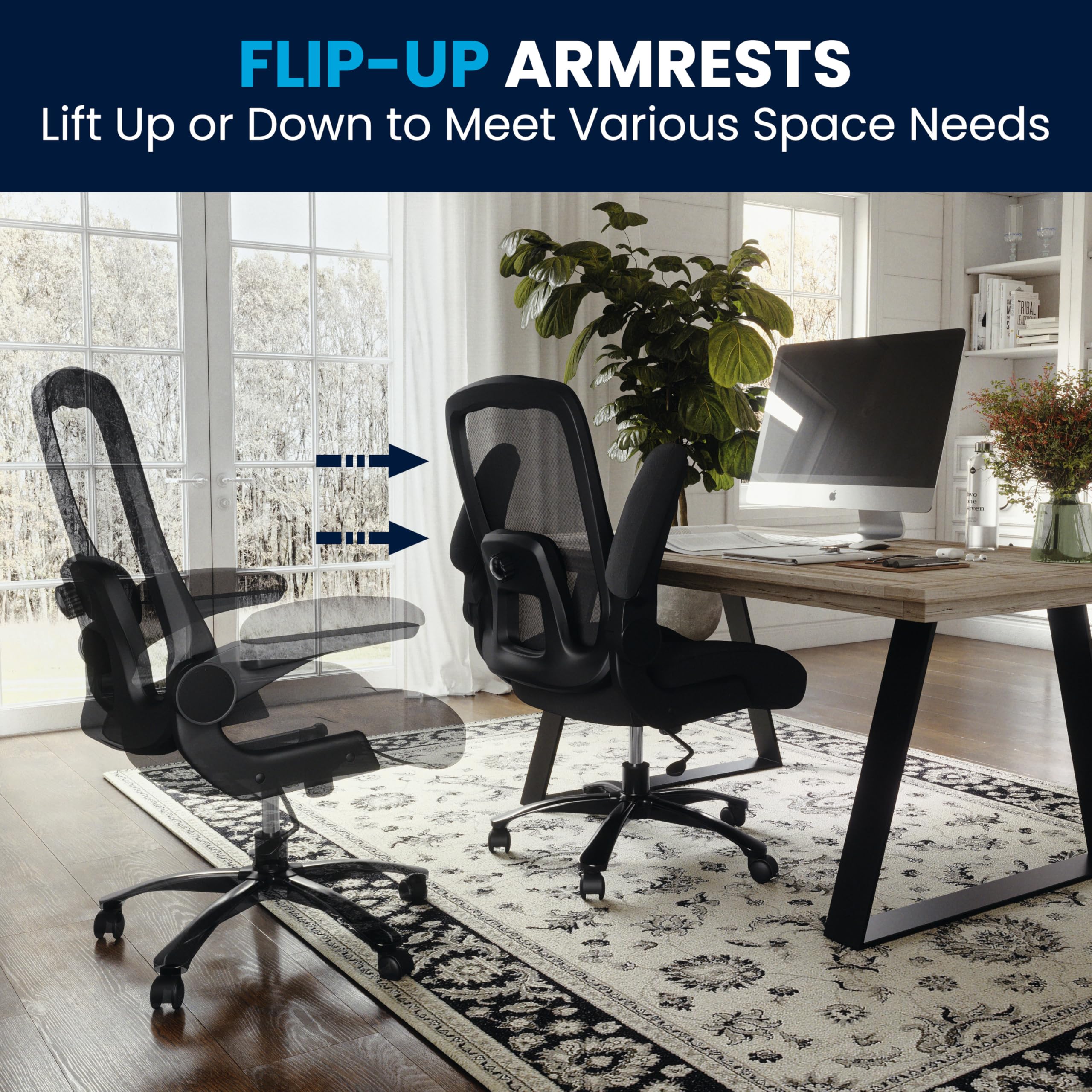 Flash Furniture Big & Tall Ergonomic Mesh Office & Gaming Chair with Lumbar Support, Adjustable Height & Flip-Up Armrests - Black - Perfect for Long Work Hours & Intense Gaming Sessions