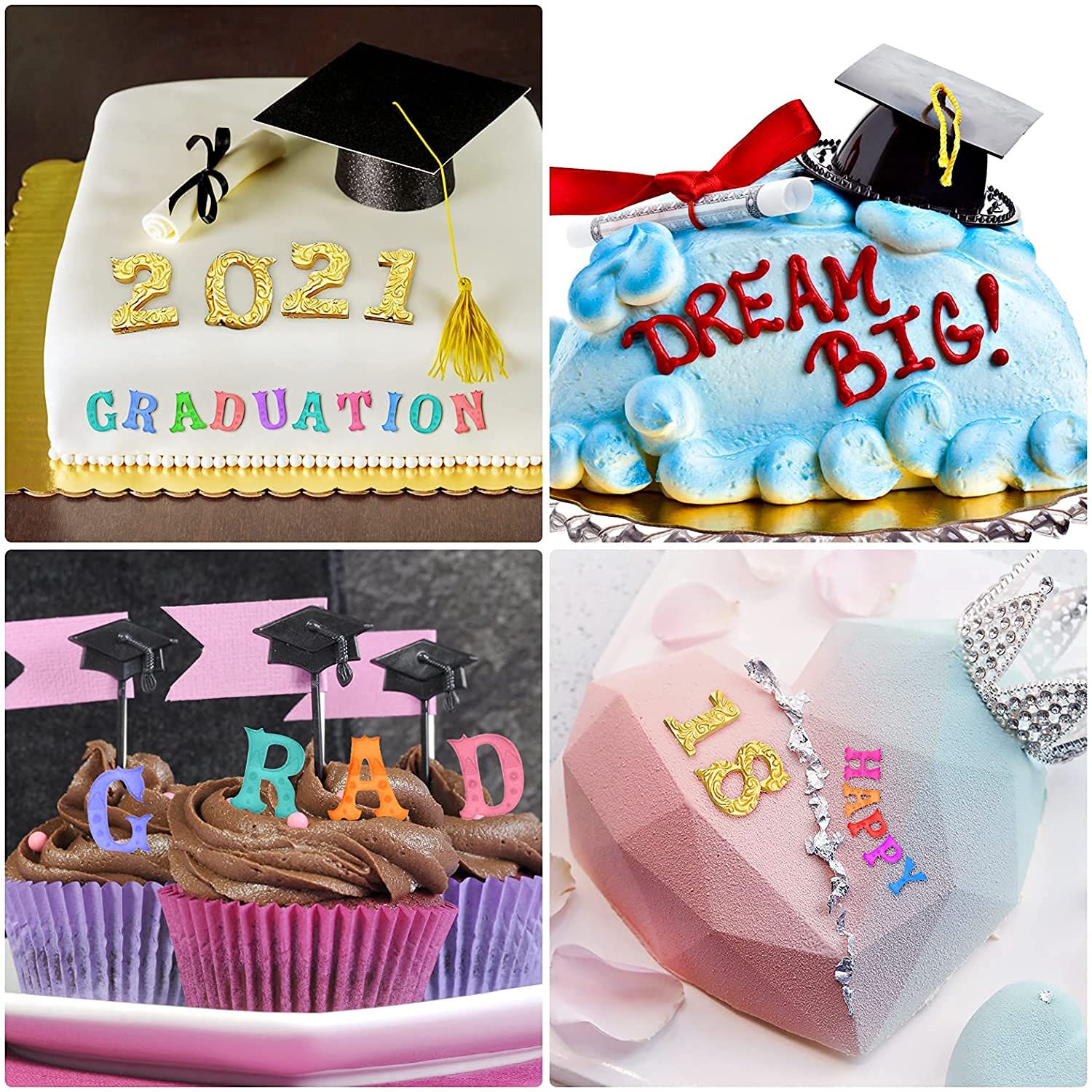 3D Embossed Silicone Molds Set - Alphabet A-Z & Numbers 0-9 for Fondant, Chocolate, Candy Making | Perfect for Birthday Cakes, Graduation Cupcakes, Anniversary Desserts & DIY Cake Decorations | Reusable Baking Molds for Lollipops, Gum Paste, Clay & Cupcake Toppers