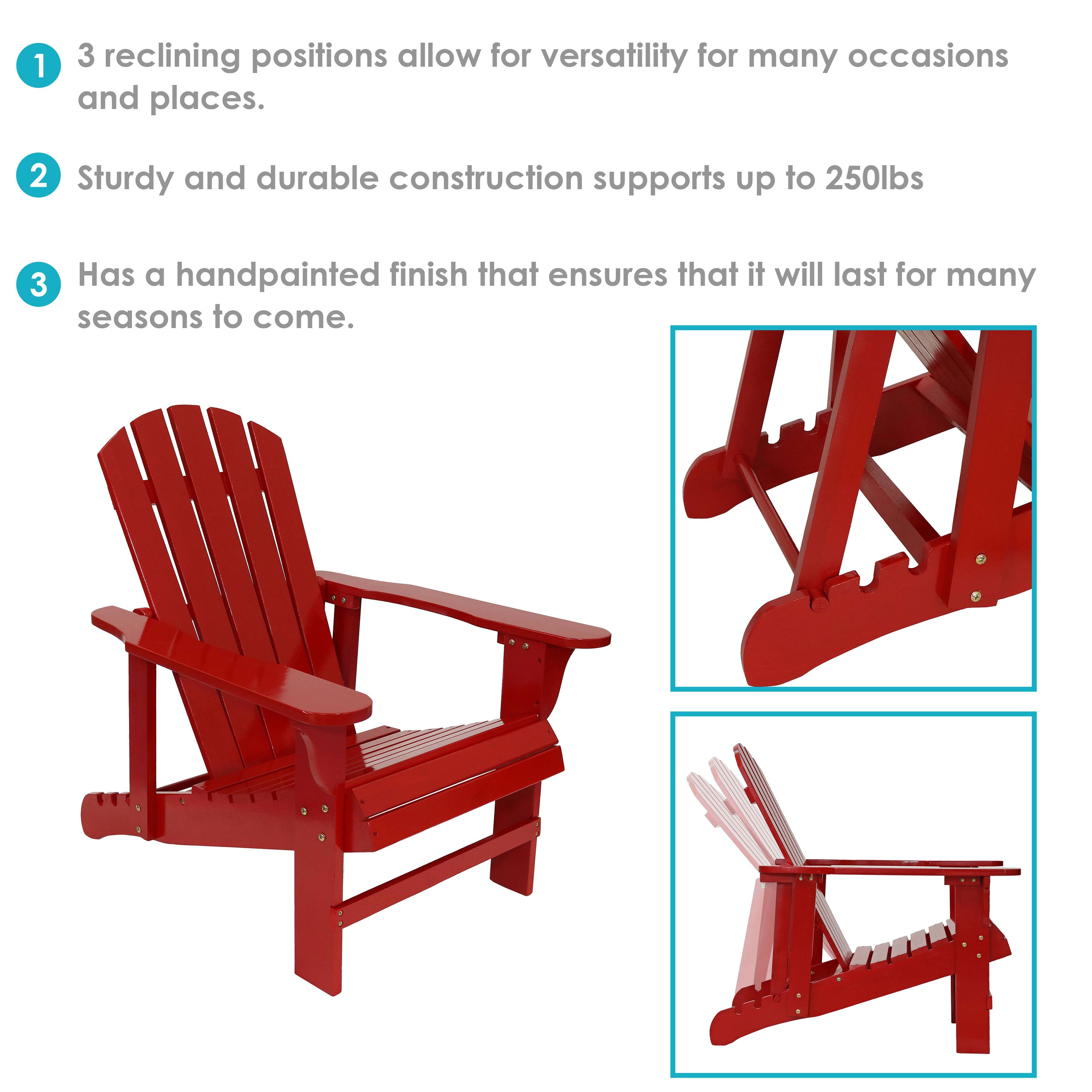 Premium Sunnydaze Wooden Outdoor Adirondack Chair with Adjustable Backrest - Comfortable Patio Furniture for Garden, Poolside & Backyard Relaxation