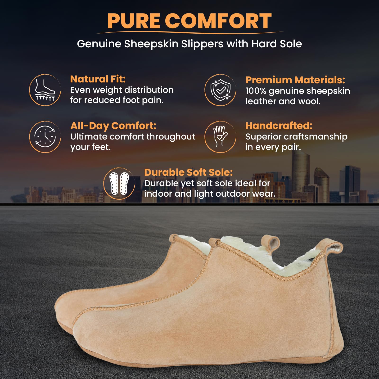 Unisex Natural Beige Wool Slippers with Soft Sole - Genuine Sheepskin Winter Slippers for Men and Women - Handmade Warm House Shoes for Indoor Comfort & Cozy Home Wear