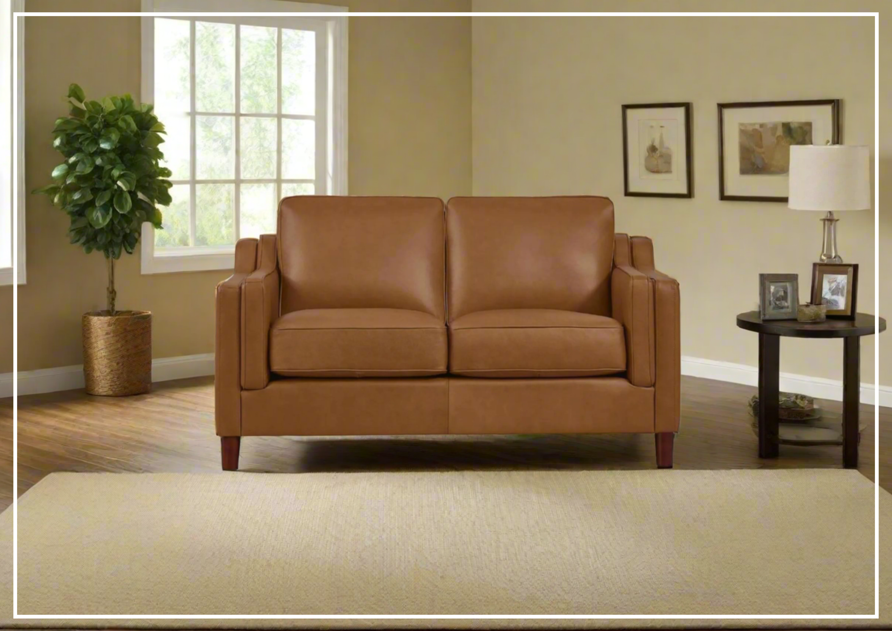 Hydeline Bella Stationary Leather Loveseat with Track Arms - Premium Faux Leather Sofa for Living Room, Office & Small Spaces - Comfortable Two-Seater Couch for Relaxing & Entertaining