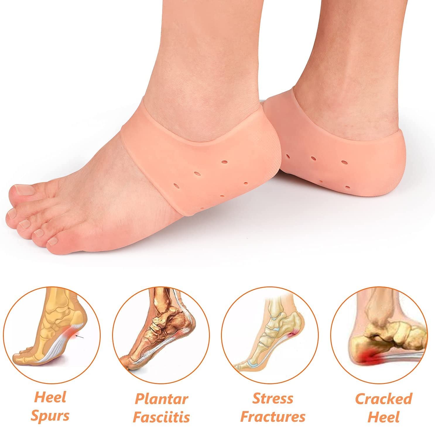 Clopic Pain Relief Silicone Gel Heel Cups & Pads - Plantar Fasciitis, Heel Spurs & Cracked Heel Treatment - Comfortable Shoe Insoles for Men & Women - Perfect for Running, Walking & Daily Foot Care
