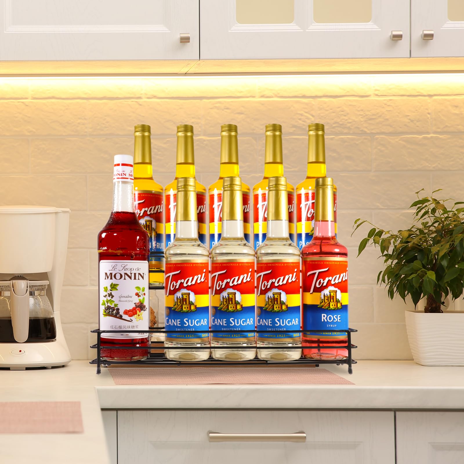 2-Tier Coffee Syrup Organizer Rack - 10 Bottle Storage Shelf for Coffee Bar, Wine & Cocktail Accessories - Perfect for Home Coffee Station, Bar Counter & Restaurant Dressing Organization