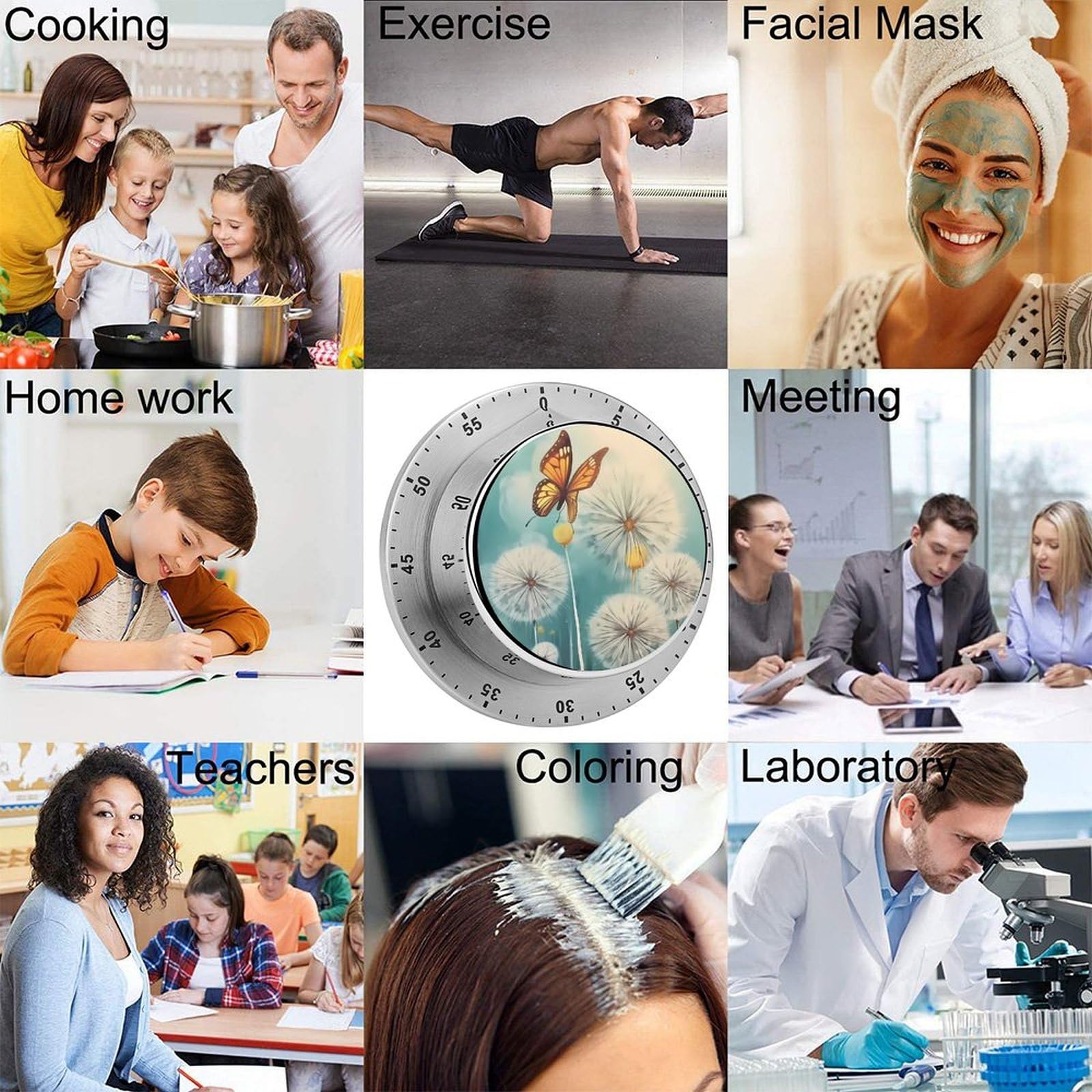 60 Minute Mechanical Timer for Kids & Adults - Dandelion Butterfly Design Kitchen Timer for Time Management, Learning, Cooking & Workouts | Perfect for Classrooms, Home & Office Use
