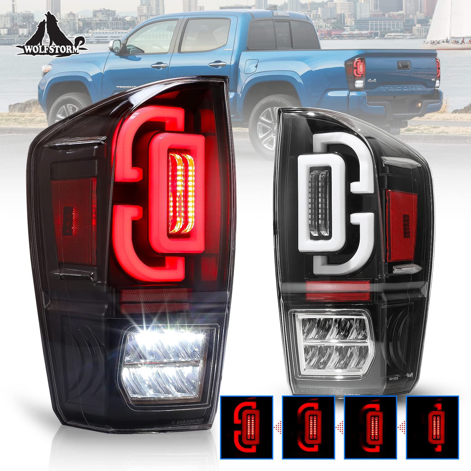 WOLFSTORM LED Tail Light Assembly for 2016-2022 Toyota Tacoma - Sequential Turn Signal, Clear Lens Replacement - Perfect for Off-Roading & Night Driving