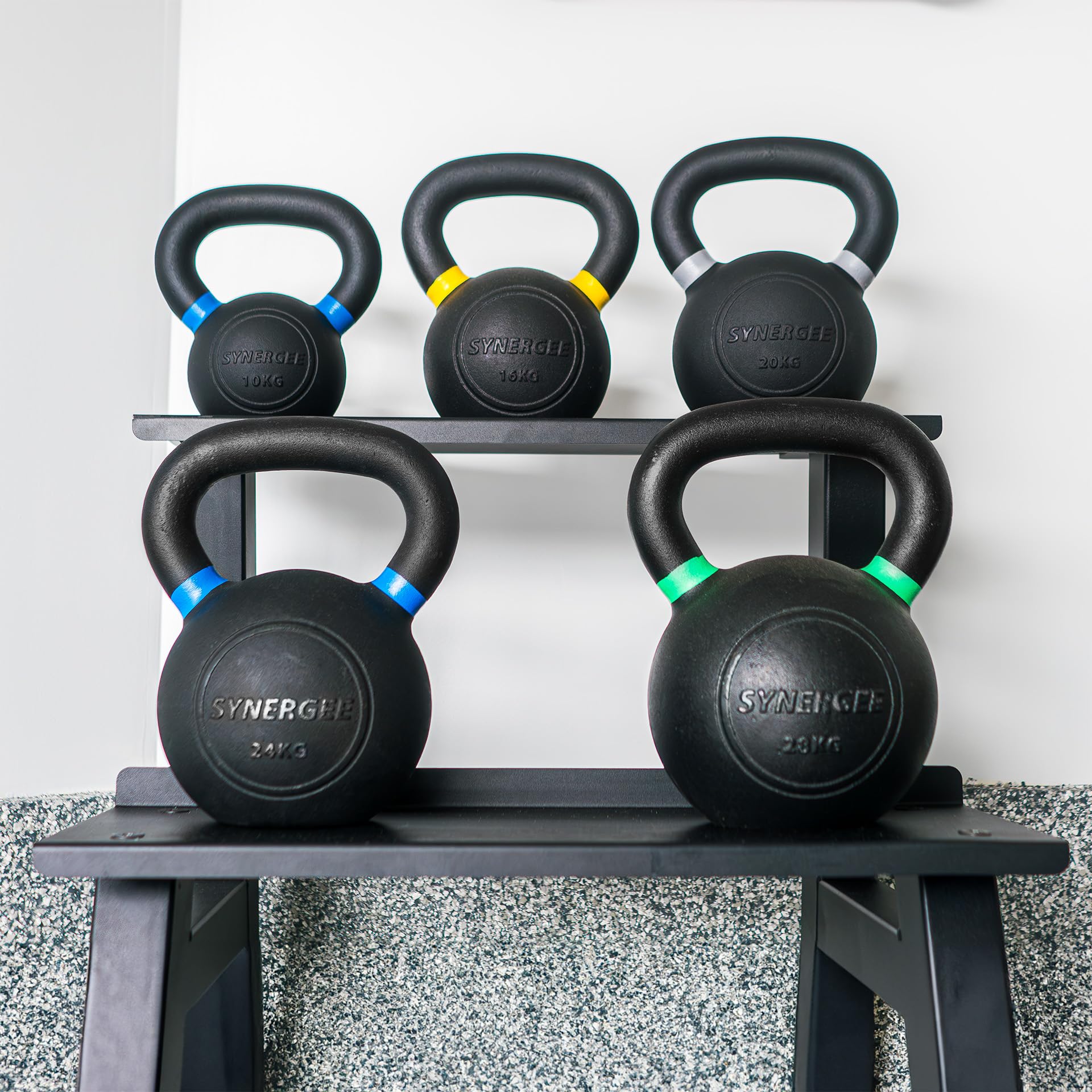 Synergee Kettlebell Storage Rack - 2-Tier Heavy Duty Gym Equipment Organizer for Dumbbells & Kettlebells | Perfect for Home Gym, CrossFit & Commercial Fitness Centers