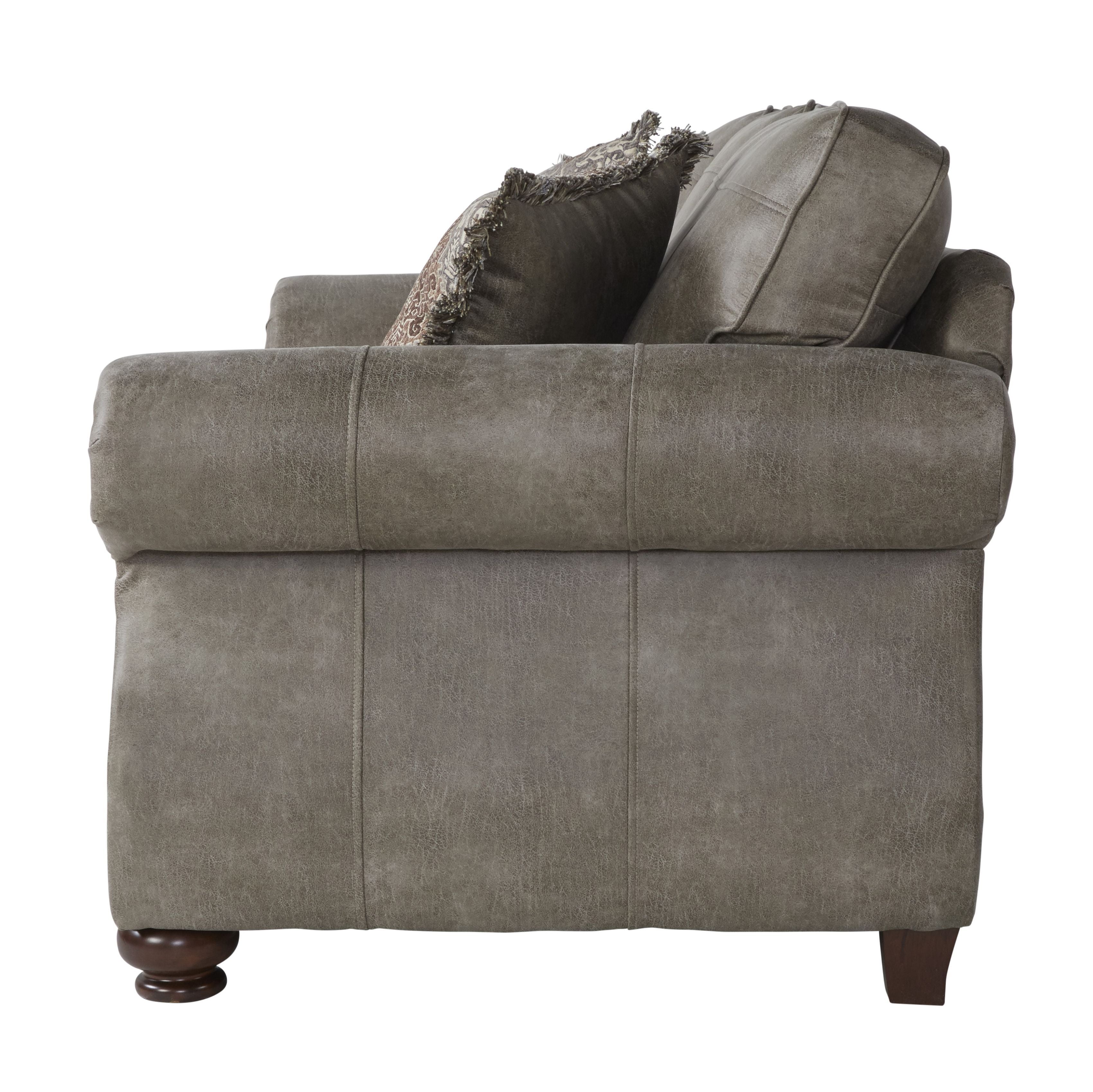 Leinster Faux Leather Loveseat with Nailhead Trim - Stone Gray Sofa for Living Room, Small Space & Apartment Decor