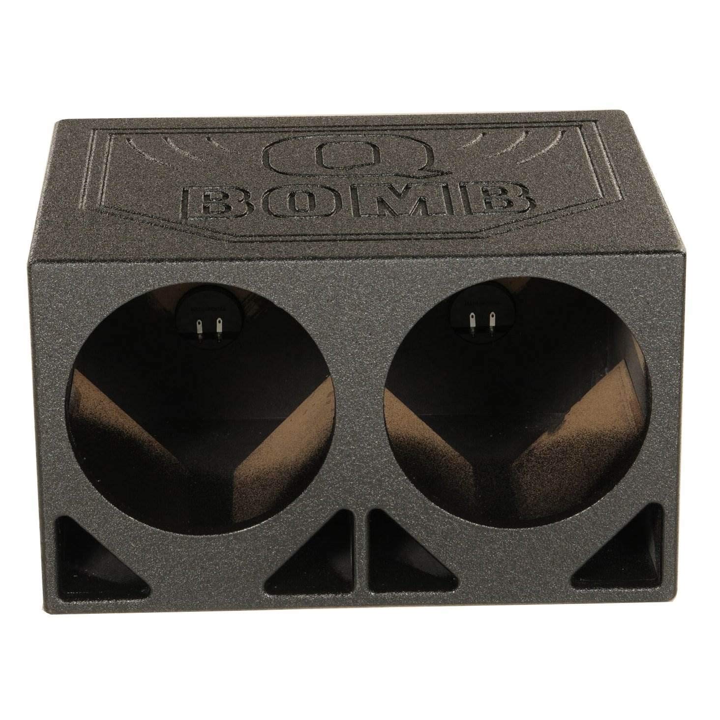 Q Power Dual 10 Inch Triangle Ported Subwoofer Box with Bedliner Spray (2 Pack) - Premium Car Audio Enclosure for Trucks, SUVs & Custom Vehicles