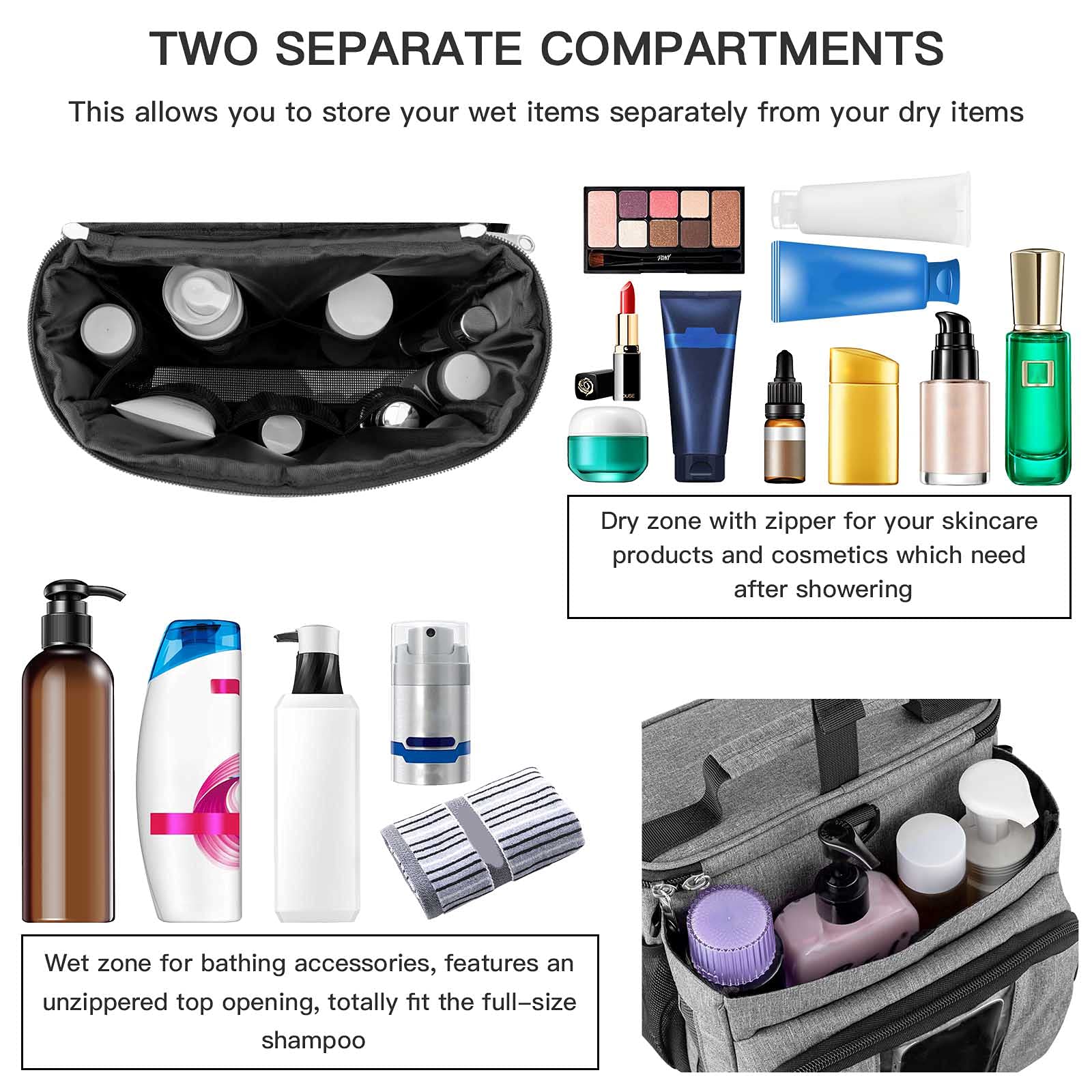 Bukere Portable Shower Caddy - Waterproof Hanging Toiletry Bag for College Dorm, Travel, Gym & Camp | Compact Shower Organizer with Multiple Pockets | Perfect for Students, Outdoor Adventures & Daily Use