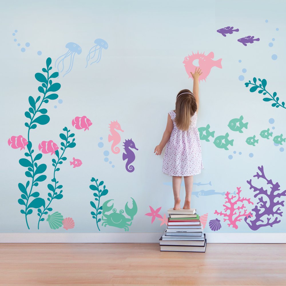 Under The Sea Wall Decals - Simple Ocean Shapes Stickers for Kids Room Decor | Nautical Nursery, Baby Bedroom & Playroom Wall Art