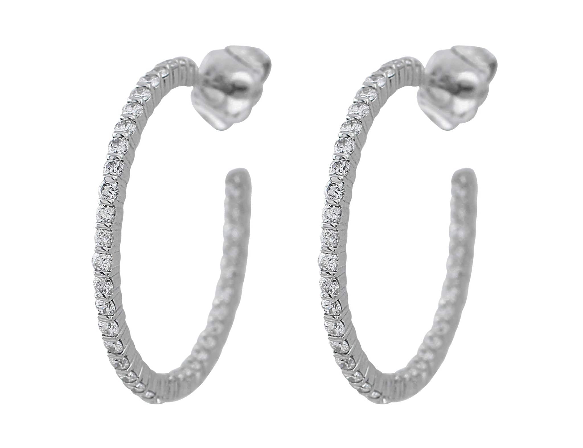 18K White Gold 1 Carat Total Weight Diamond Hoop Earrings for Women - Perfect for Weddings, Parties & Special Occasions