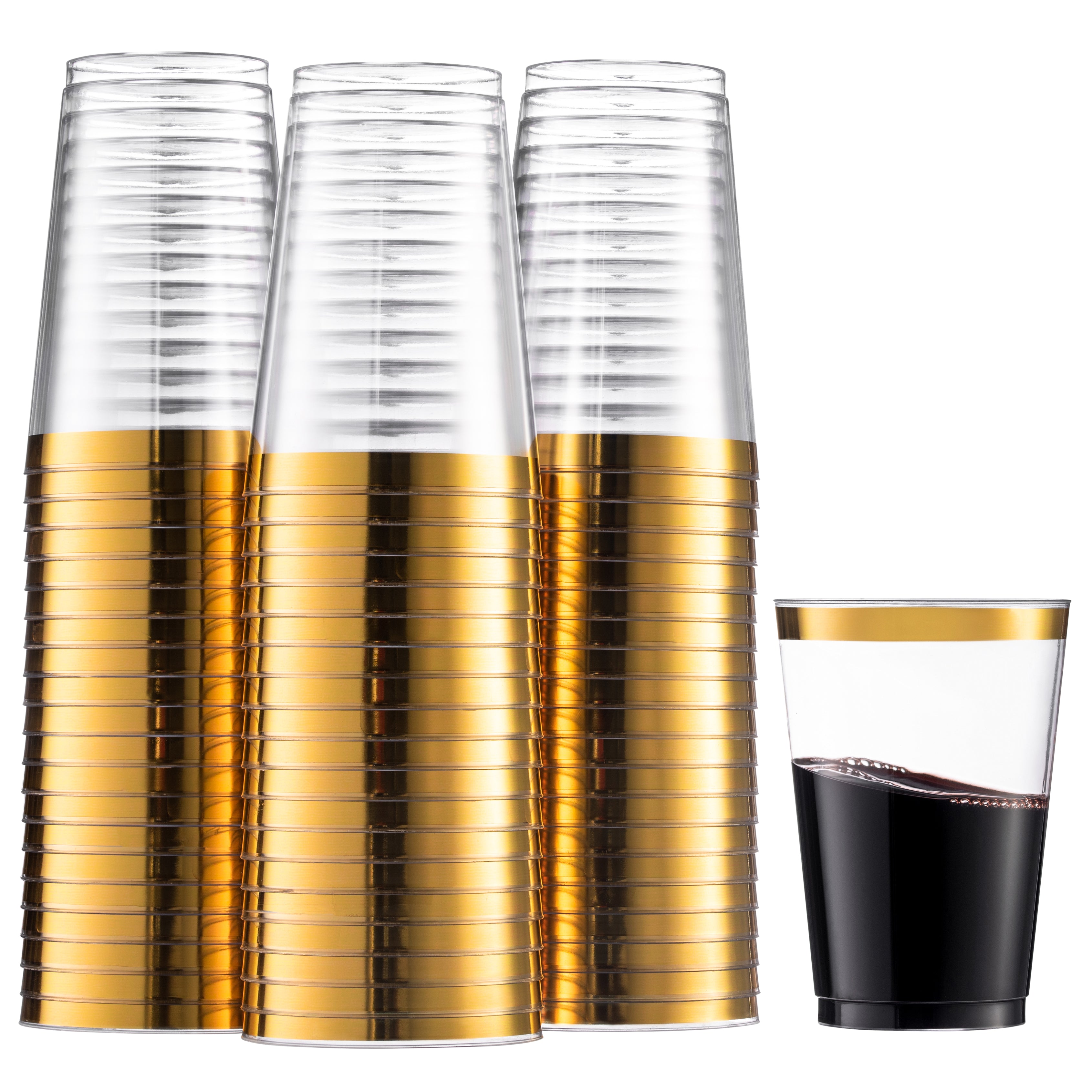 10 Oz Clear Plastic Cups with Gold Rim - Disposable Gold Tumblers for Parties, Weddings, and Events - Bulk Pack of 50