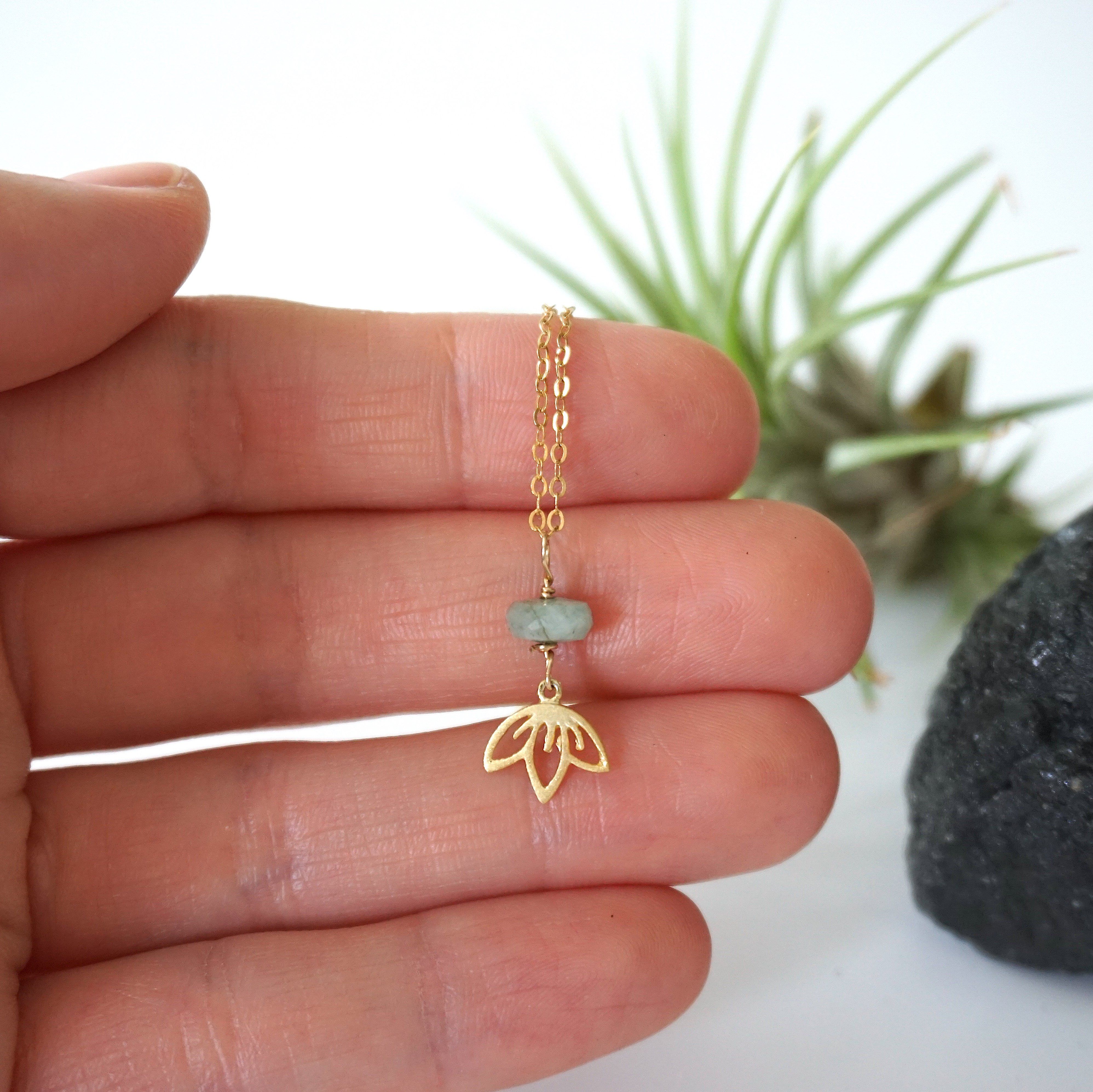 14K Gold Filled Emerald Bead Lotus Charm Necklace for Women - Elegant Jewelry Gift for Birthday, Anniversary & Special Occasions
