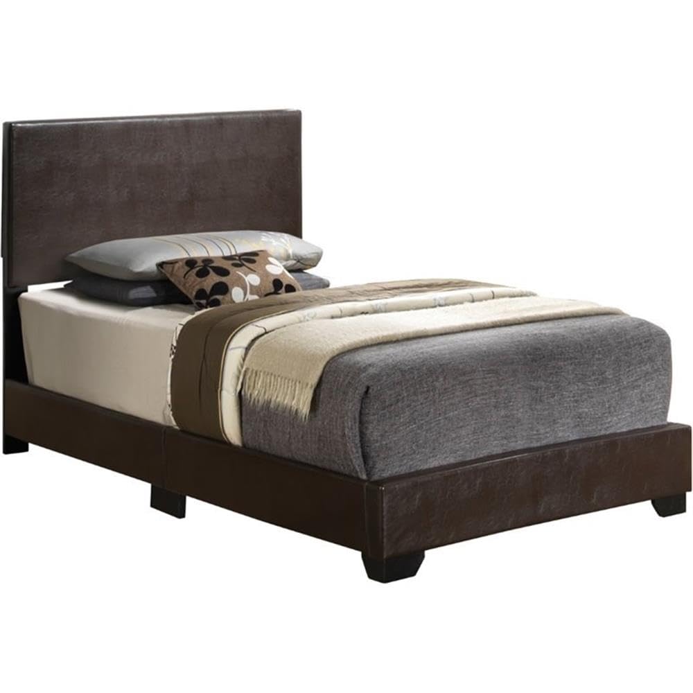 Glory Furniture Aaron Faux Leather Upholstered Twin Bed Frame in Cappuccino Brown - Perfect for Kids Room, Guest Bedroom & Small Space Living