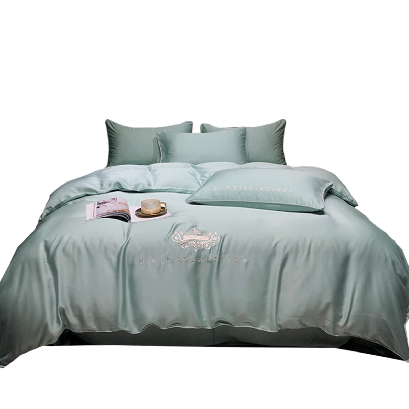 GXP 80 Tencel 4-Piece Bedding Set - Duvet Cover, Pillowcases, Flat Sheet - Stone Green Solid Color for 2.0m Bed | Ultra-Soft & Breathable | Perfect for Master Bedroom, Guest Room & Luxury Hotels