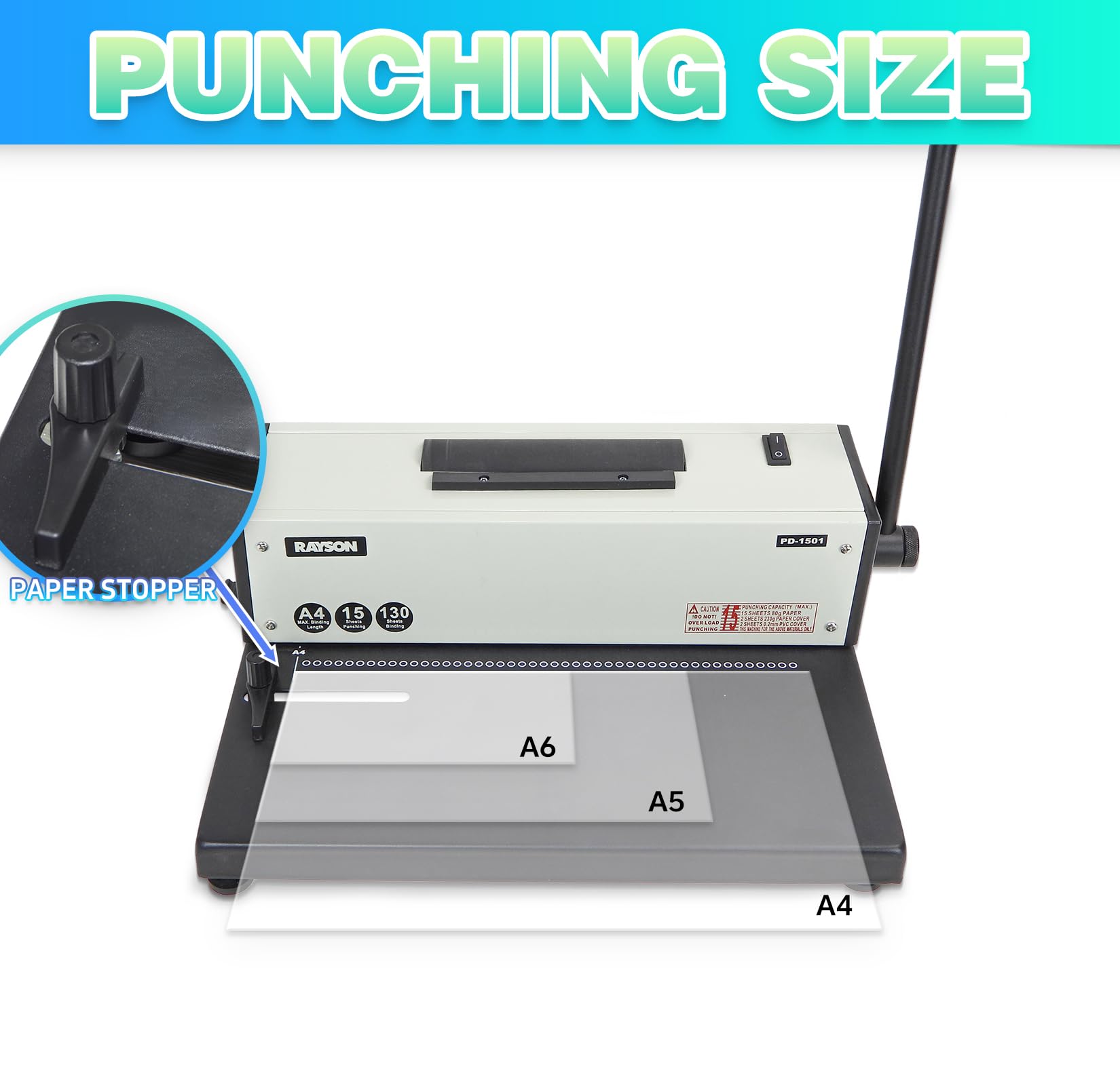 Rayson PD-1501 Electric Coil Binding Machine with Automatic Coil Inserter - Professional 4:1 Pitch Spiral Binder for Presentations, Documents & Reports (46 Round Holes) - Perfect for Office, School & Bookbinding Projects