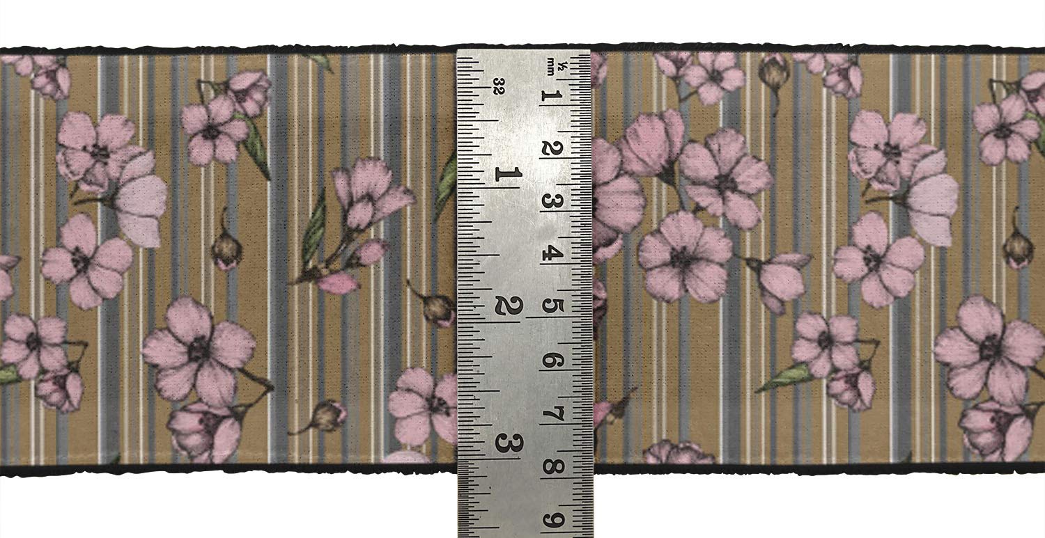 Brown Stripe & Floral Printed Velvet Ribbon Trim - 9 Yards, 3 Inches Wide - Premium Fabric Lace for Sewing, Crafts, DIY Accessories - Perfect for Gift Wrapping, Home Decor & Fashion Projects