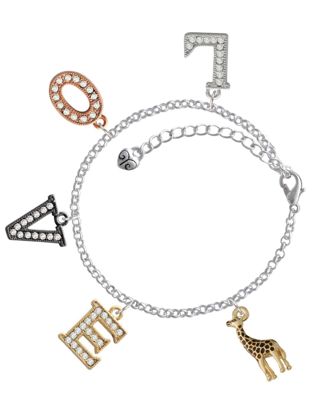 Delight Jewelry Giraffe Multi-Colored Crystal Love Charm Bracelet - Adjustable 6+2 Inch Extender - Perfect for Gifts, Parties & Everyday Wear