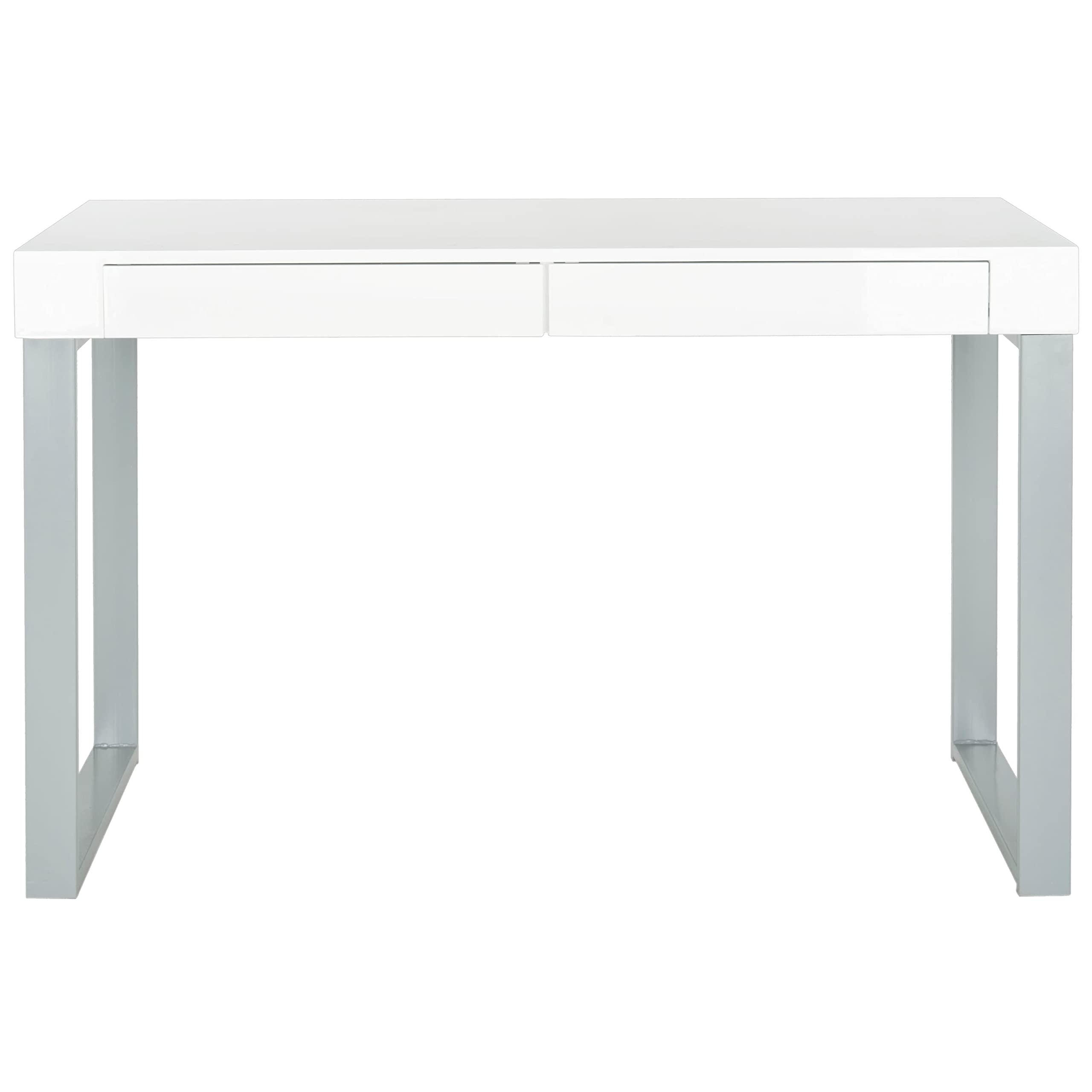 SAFAVIEH Barton White and Grey Modern Home Office Desk - Stylish Writing Desk for Small Spaces, Study Room, or Work from Home Setup