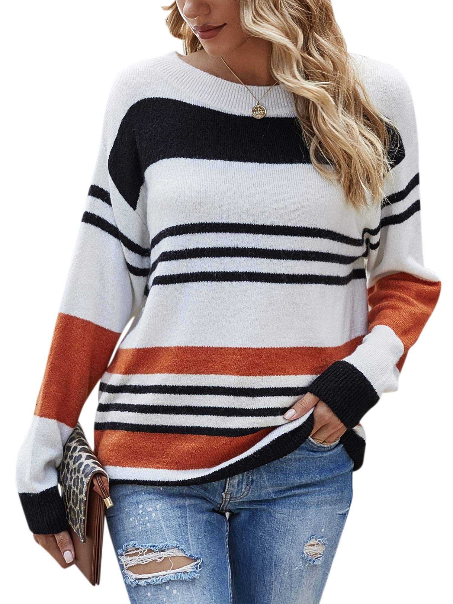 Women's Lightweight Oversized Color Block Pullover Sweater - Long Sleeve Solid Color Casual Top for Fall & Winter | Perfect for Coffee Dates, Office Wear & Weekend Outings