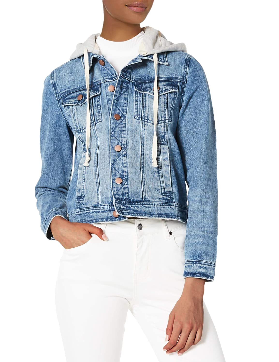 DANNE MORA Women's Slim Fit Denim Jean Jacket with Detachable Hoodie - Stylish Casual Outerwear for Everyday Wear, Street Fashion & Spring/Fall Layering