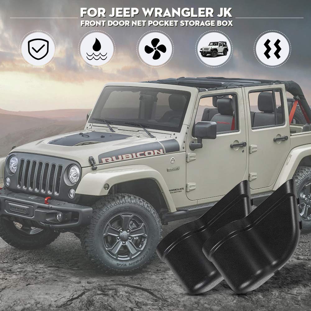 RT-TCZ Jeep Wrangler JK Door Storage Pocket & Cup Holder Tray Organizer - Compatible with 2011-2017 JK/JKU Models - Perfect for Road Trips, Off-Road Adventures & Daily Commutes