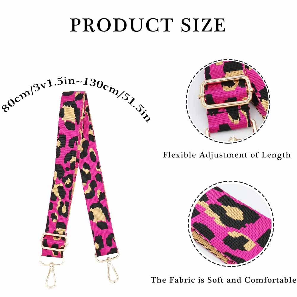Women's Crossbody Purse Strap - Pink Leopard Print Adjustable for Handbags & Guitar Cases