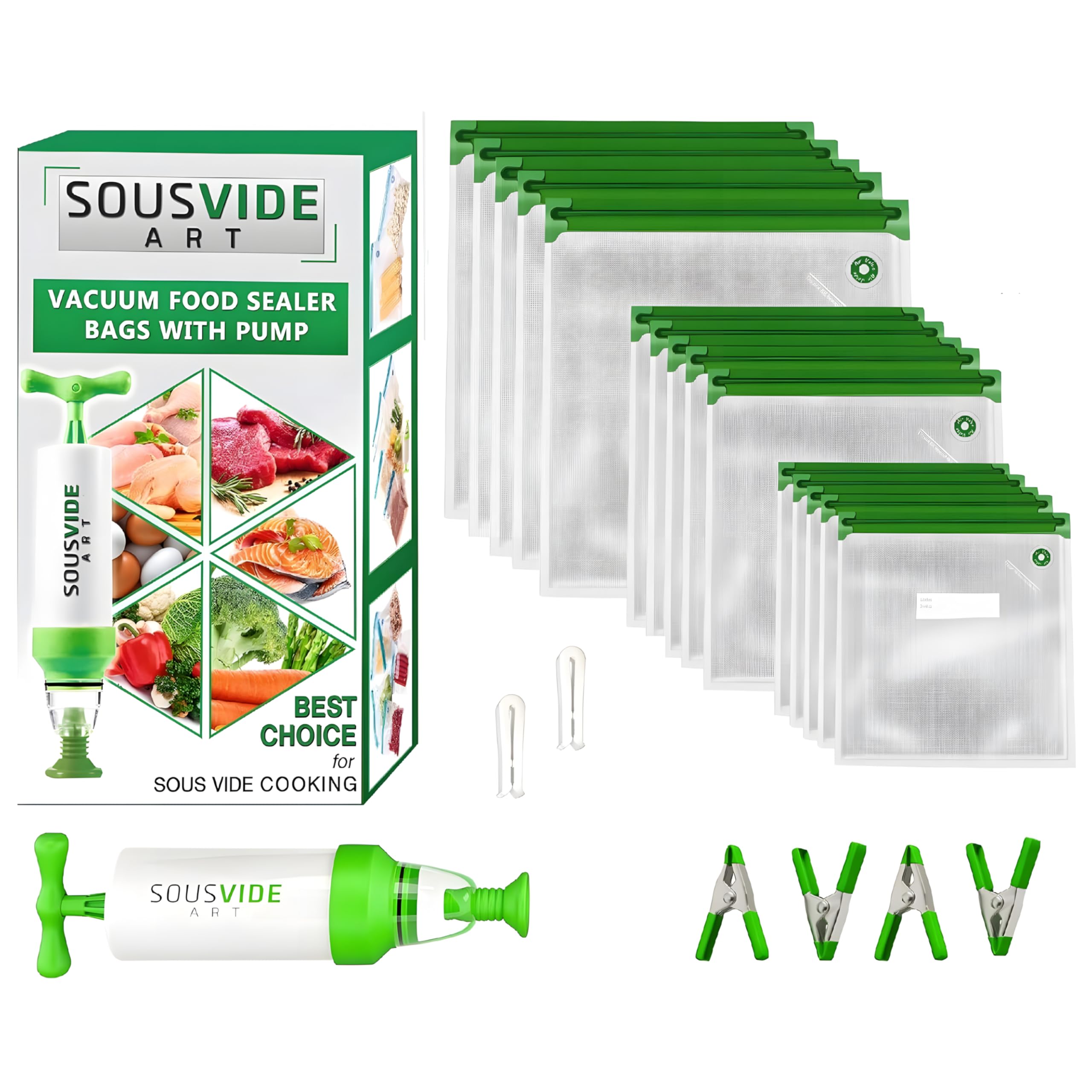Premium Reusable Vacuum Seal Bags Kit - 37pcs (3 Sizes) with Hand Pump for Sous Vide Cooking, Food Storage & Meal Prep | BPA-Free, Leakproof Design for Freshness | Perfect for Sous Vide Machines, Freezer Storage & Vacuum Sealing Leftovers