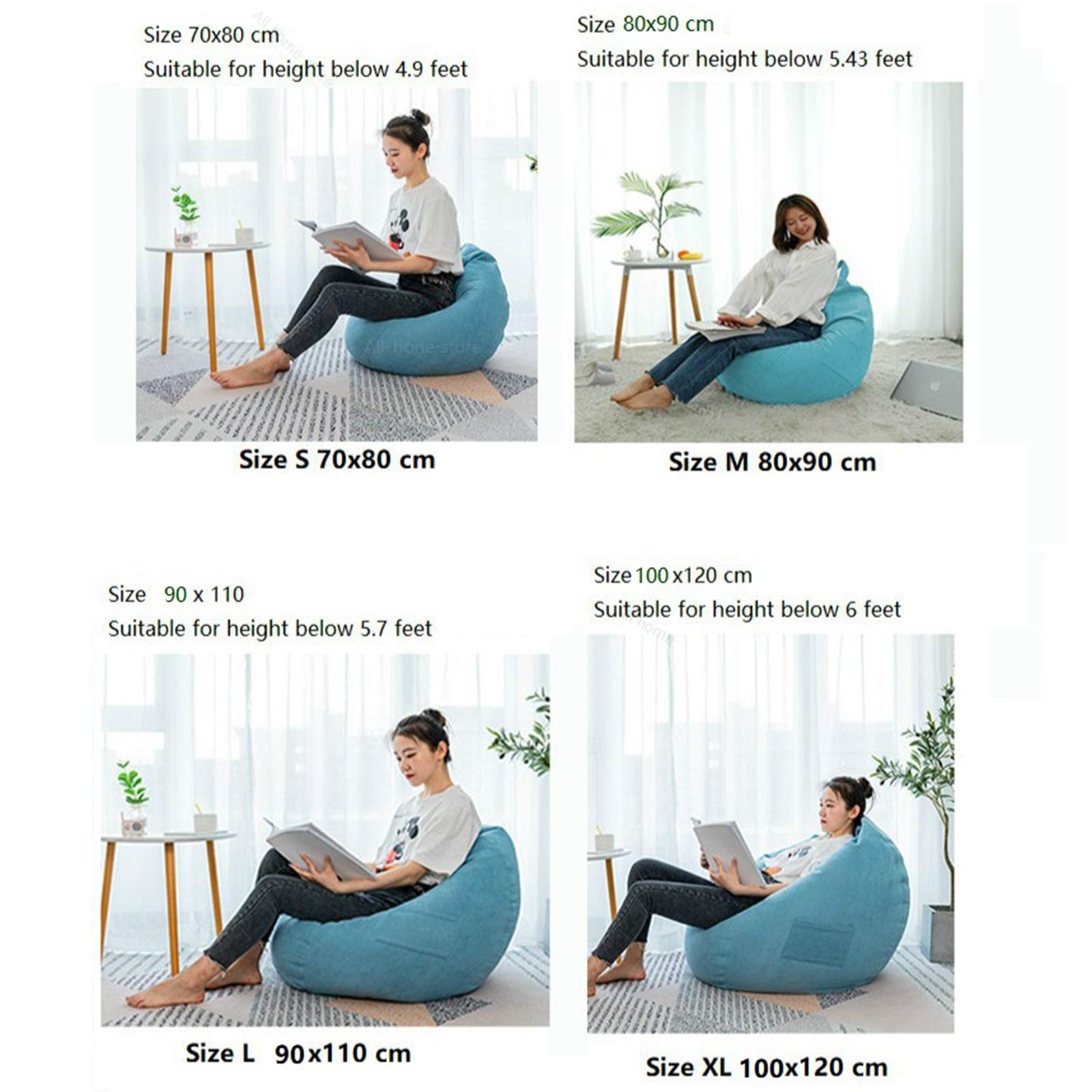 Premium Bean Bag Chair Cover with Footstool Cover (No Beans Included) - Large 120x130cm Green Storage Solution for Kids, Adults & Couples - Perfect for Organizing Toys, Stuffed Animals or Memory Foam - Ideal for Playrooms, Dorm Rooms & Family Living Spaces