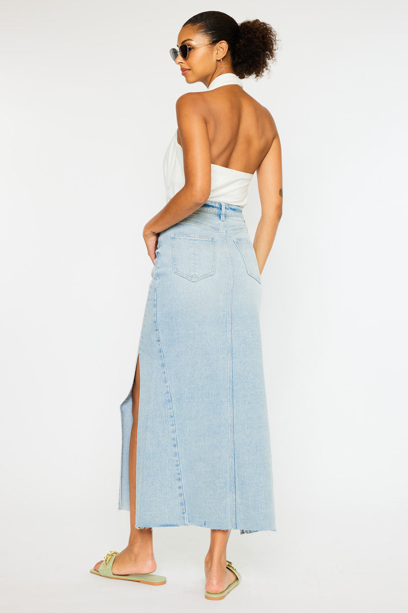 Melinda Women's Maxi Denim Skirt - High Waisted Long Denim Skirt for Women, A-Line Stretch Jeans Skirt with Pockets | Perfect for Casual Outfits, Date Nights & Summer Fashion