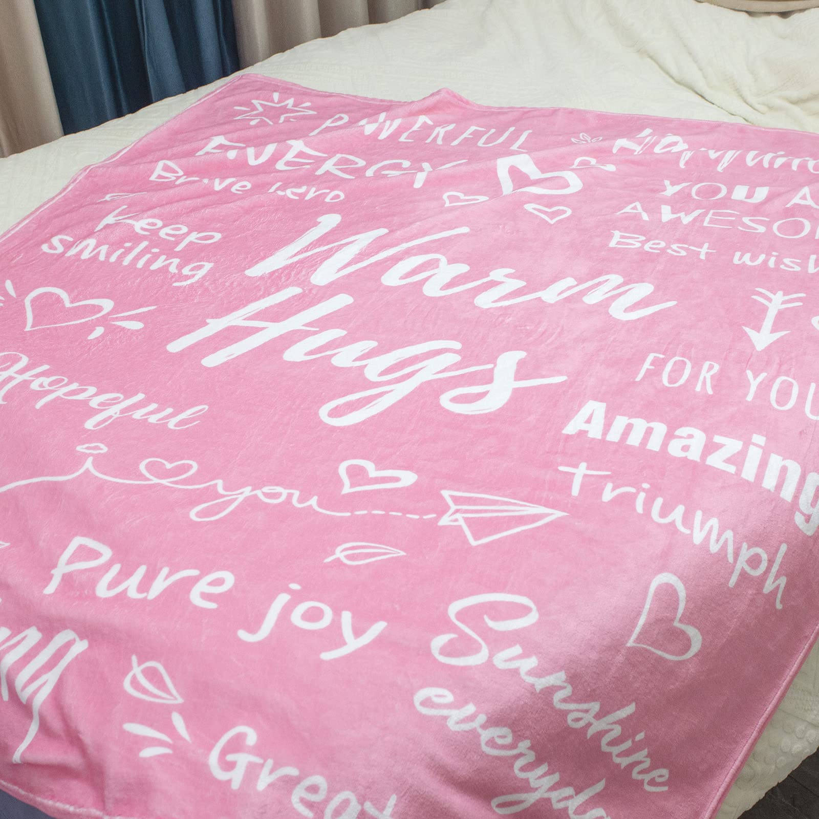 Inspirational and Thank You Gifts for Women - Pink Healing Blanket with Caring Compassionate Thoughts, Warm Hug Get Well Soon Gift for Sister, Friend - Perfect for Comfort, Recovery, and Cozy Moments at Home