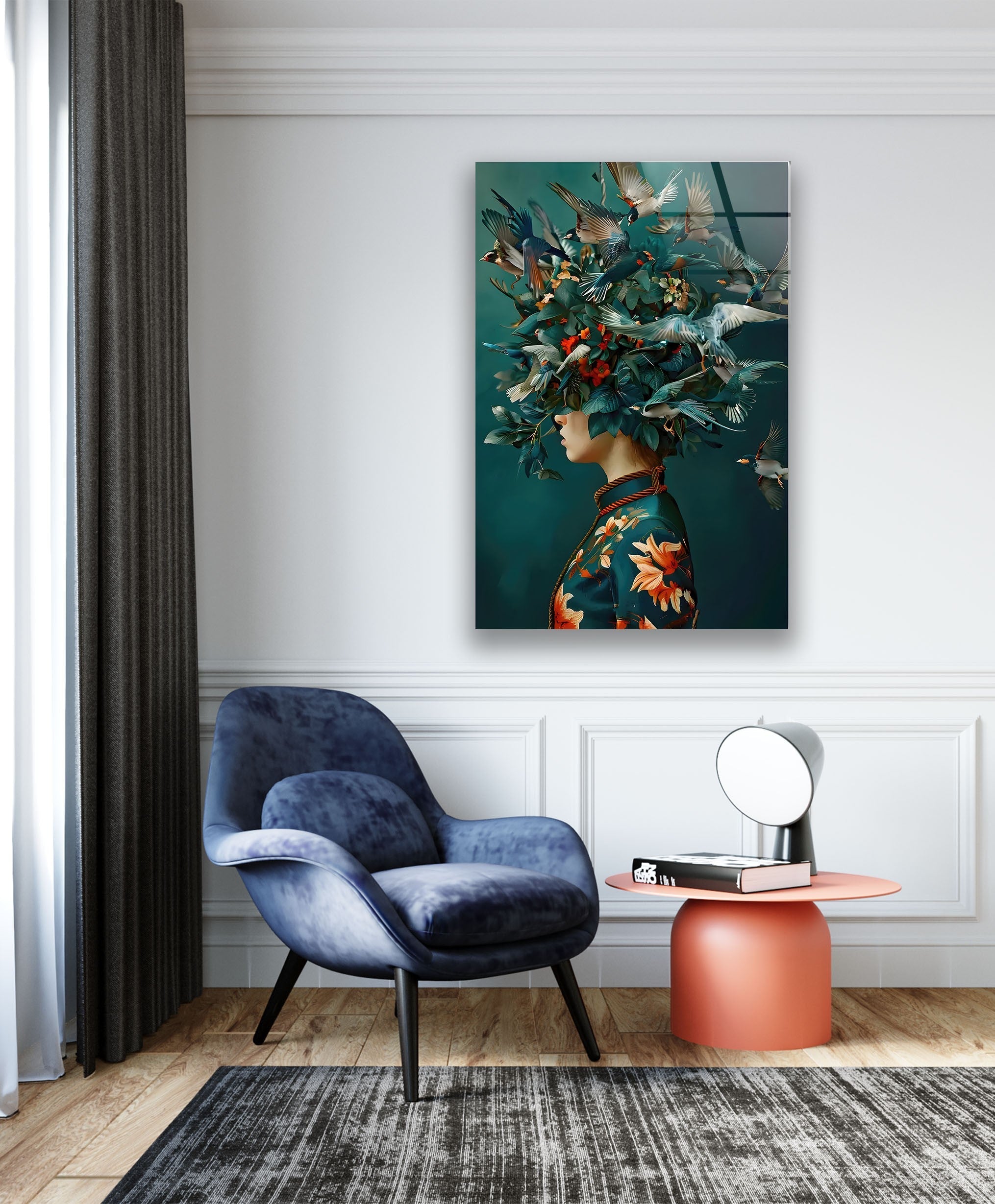Bird Head Woman Glass Wall Art - Elegant Handmade Glass Decor for Home & Office - Perfect for Living Room, Bedroom, or Gift Giving