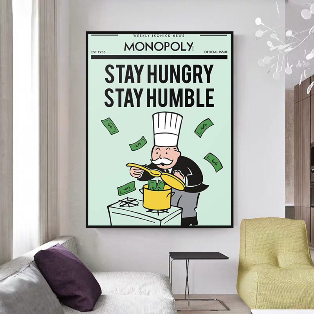 Alec Monopoly Stay Hungry Stay Humble Playing Cards Canvas Wall Art - Pop Culture Home Decor for Living Room, Game Room & Office