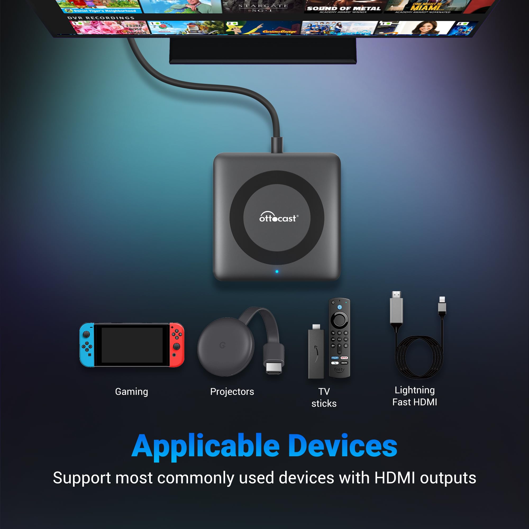 OTTOCAST Car TV Mate Pro Wireless CarPlay Adapter for Apple iPhone - Fire TV Stick Converter for Cars - Watch YouTube, Netflix, Prime Video on Car Screen - Plug & Play - Fast & Stable Streaming - Perfect for Road Trips & Commuting